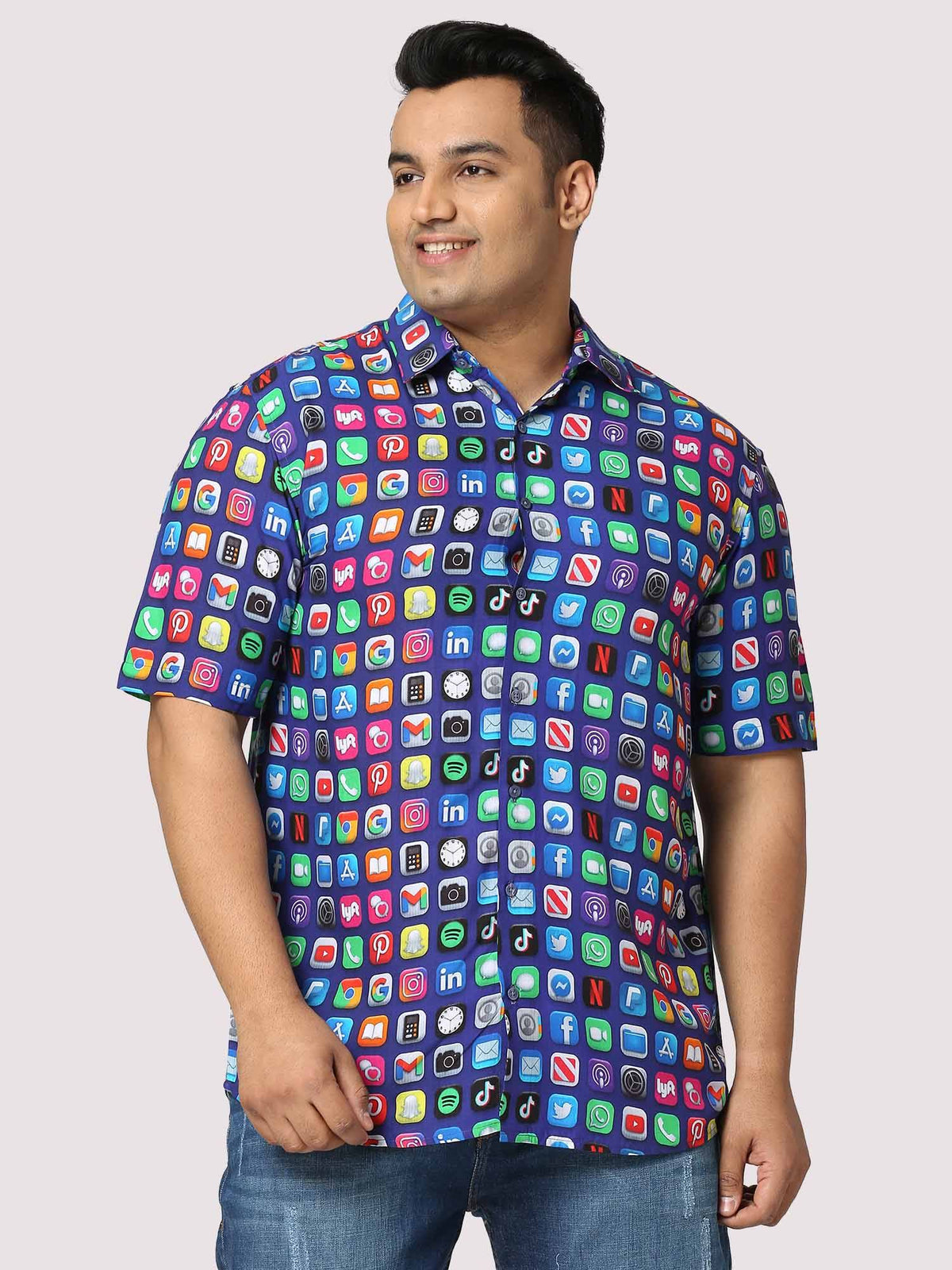 TikTok Digital Printed Half Shirt Men's Plus Size - Guniaa Fashions