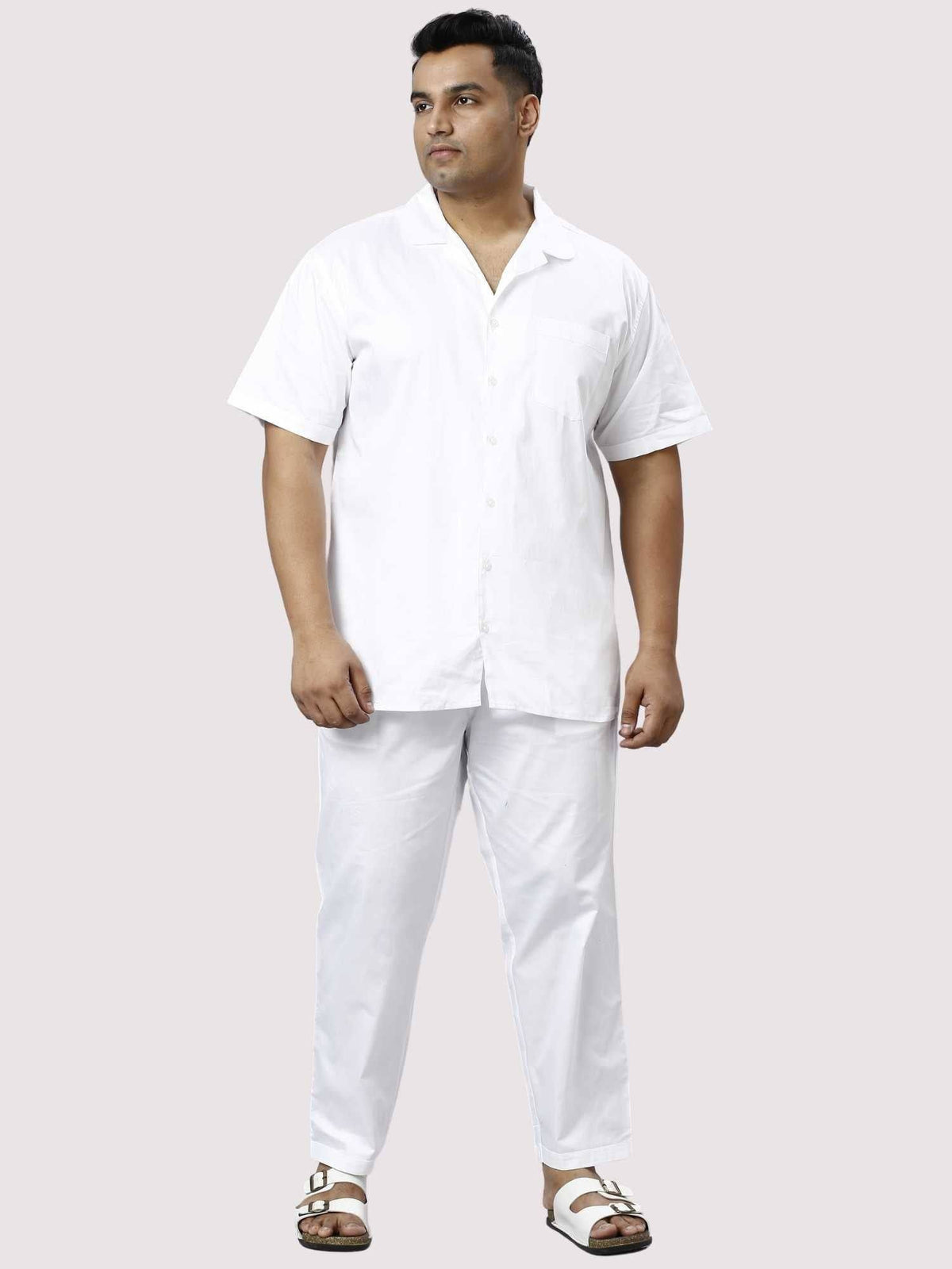Titan Solid White Full Co-ords Set Men's Plus Size - Guniaa Fashions
