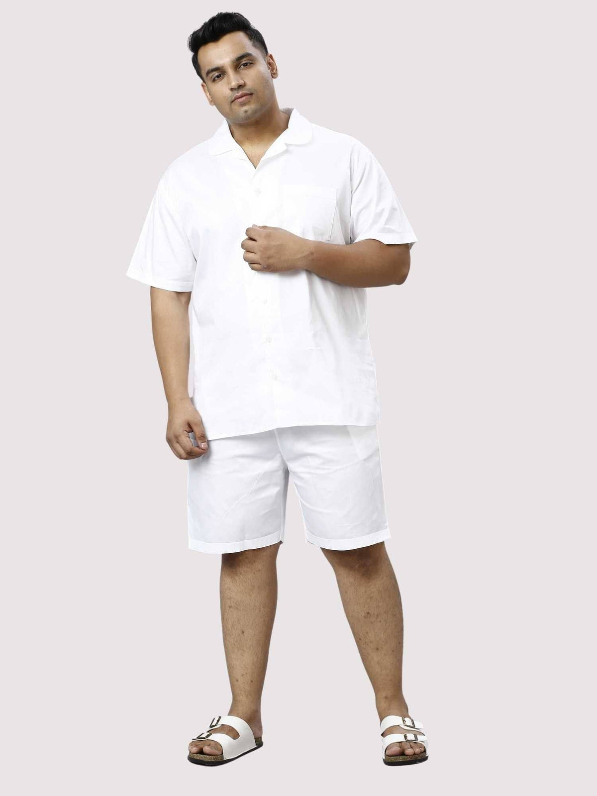 Titan Solid White Half Co-ords Set Men's Plus Size - Guniaa Fashions