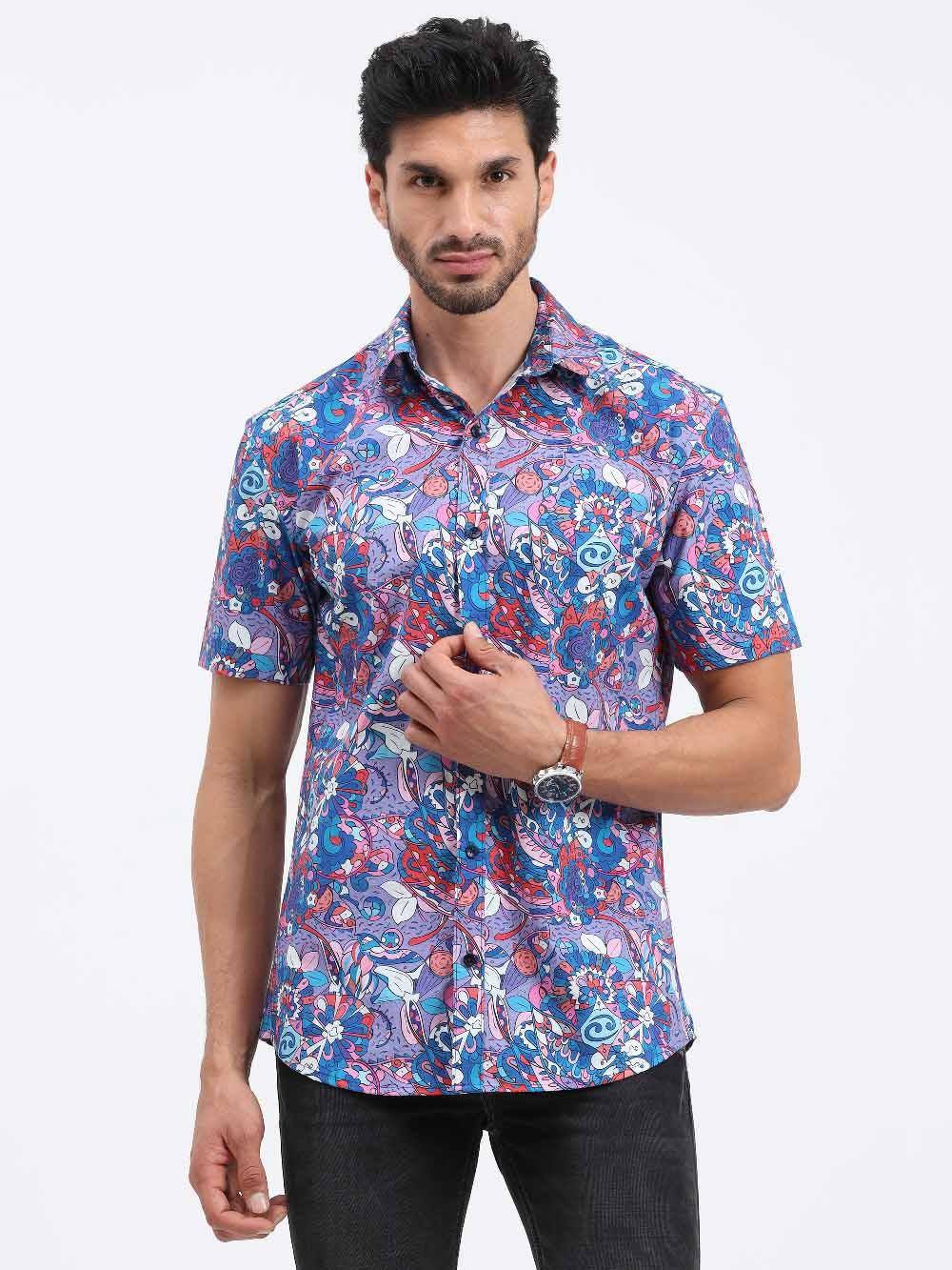 Tracery Digital Printed Cotton Half Sleeve Shirt - Guniaa Fashions