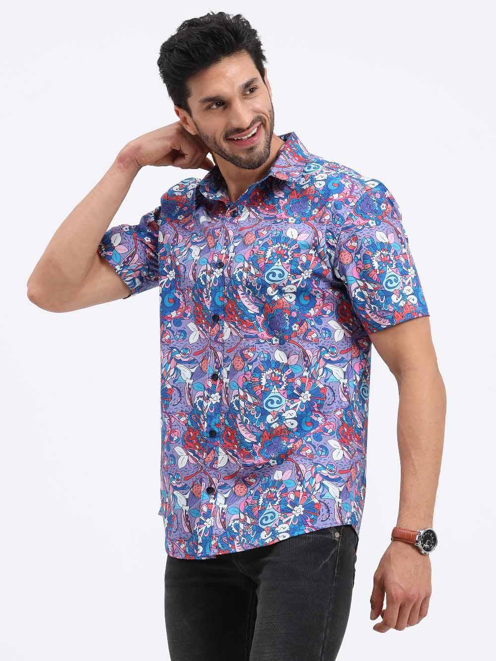 Tracery Digital Printed Cotton Half Sleeve Shirt - Guniaa Fashions