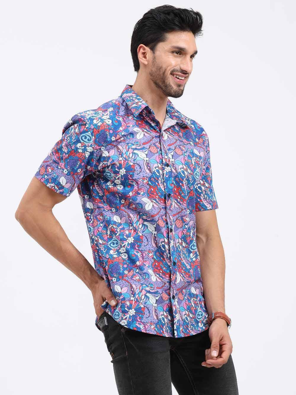 Tracery Digital Printed Cotton Half Sleeve Shirt - Guniaa Fashions