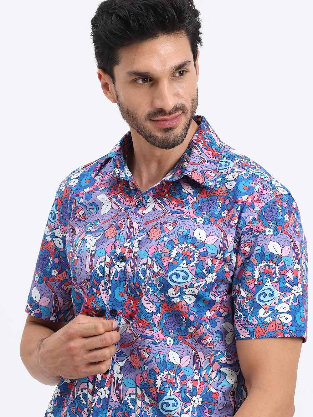 Tracery Digital Printed Cotton Half Sleeve Shirt - Guniaa Fashions