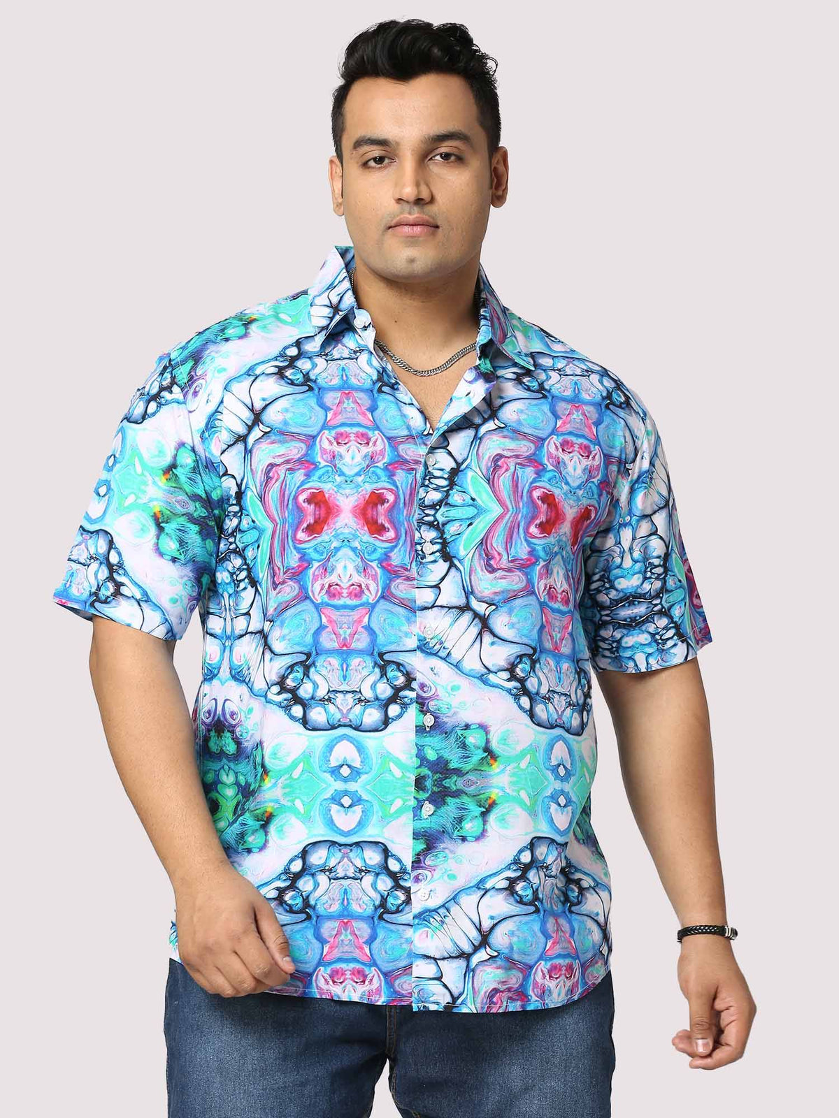 Trance Digital Printed Half Shirt Men's Plus Size - Guniaa Fashions