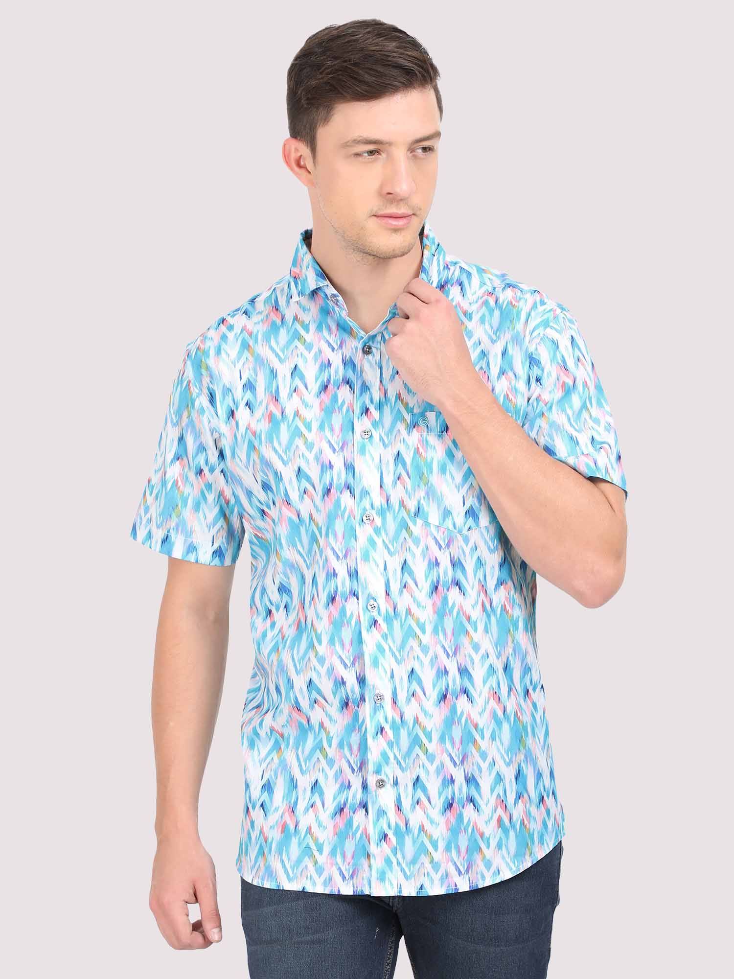 Triangle Waves Digital Printed Half Shirt - Guniaa Fashions