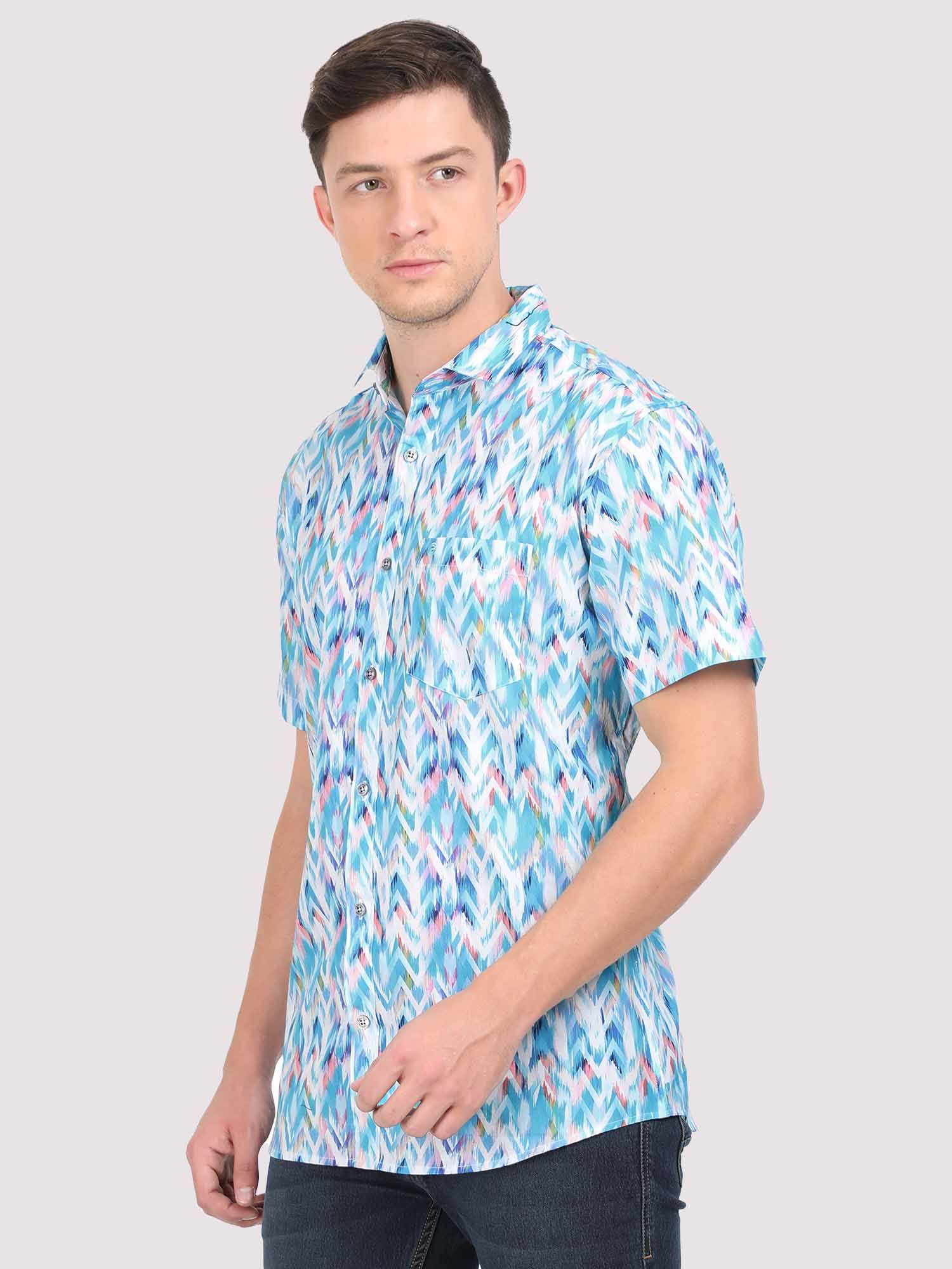 Triangle Waves Digital Printed Half Shirt - Guniaa Fashions