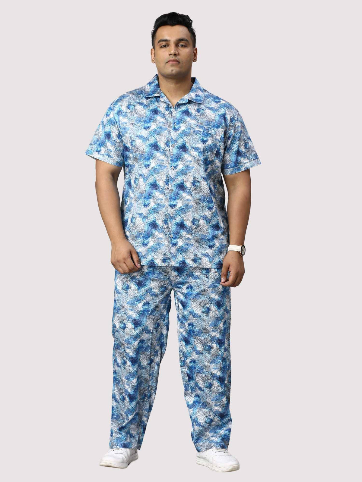 Tropical Blue Digital Printed Full Co-Ords Men's Plus Size - Guniaa Fashions