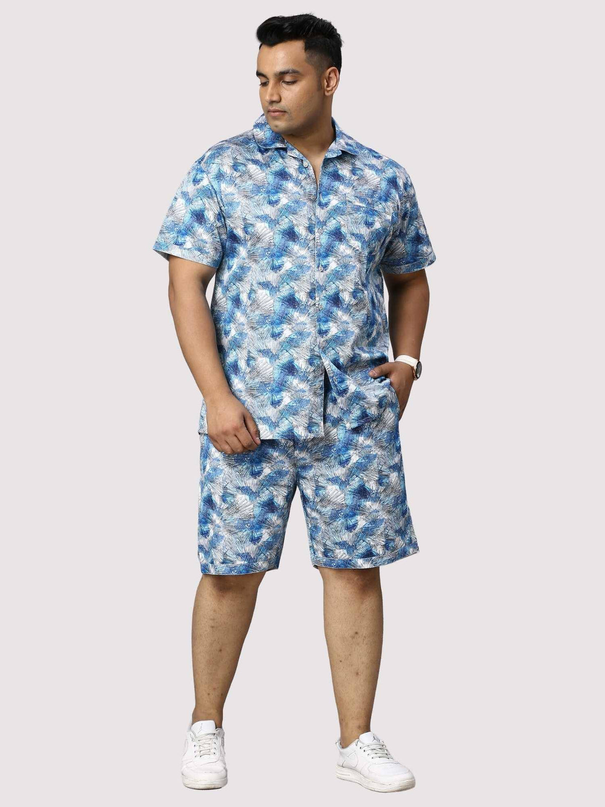 Tropical Blue Digital Printed Half Co-Ords Men's Plus Size - Guniaa Fashions