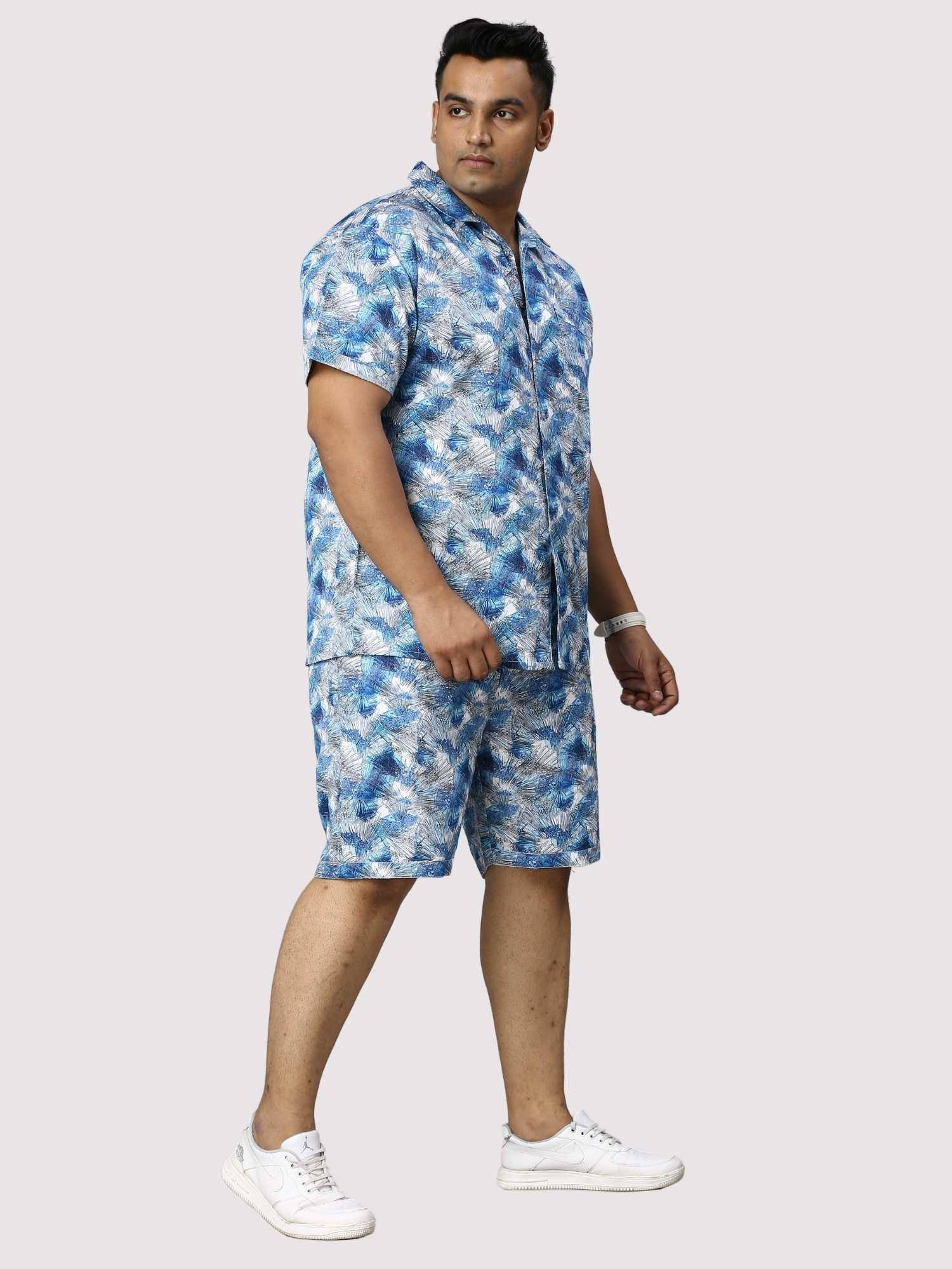 Tropical Blue Digital Printed Half Co-Ords Men's Plus Size - Guniaa Fashions