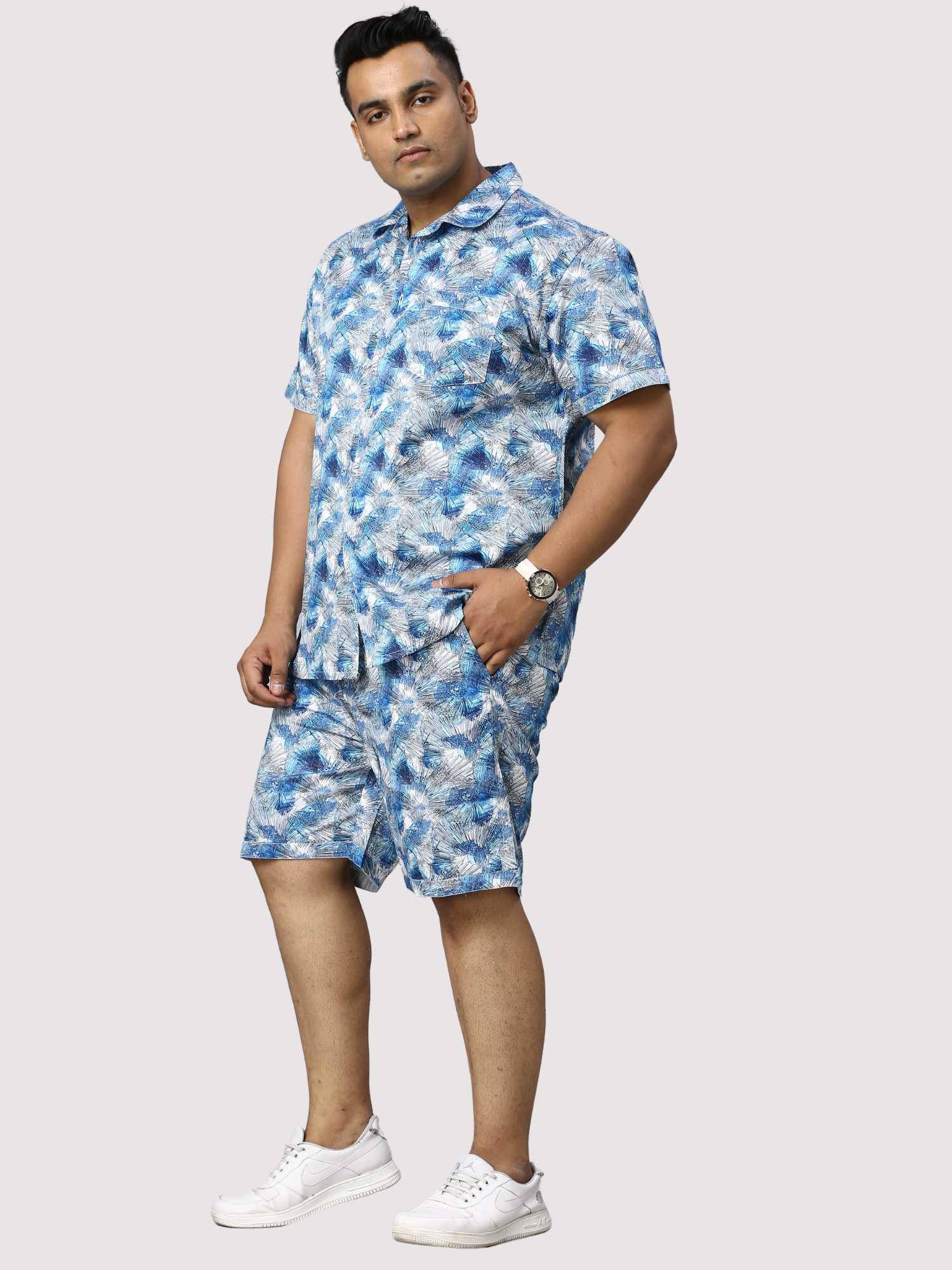 Tropical Blue Digital Printed Half Co-Ords Men's Plus Size - Guniaa Fashions