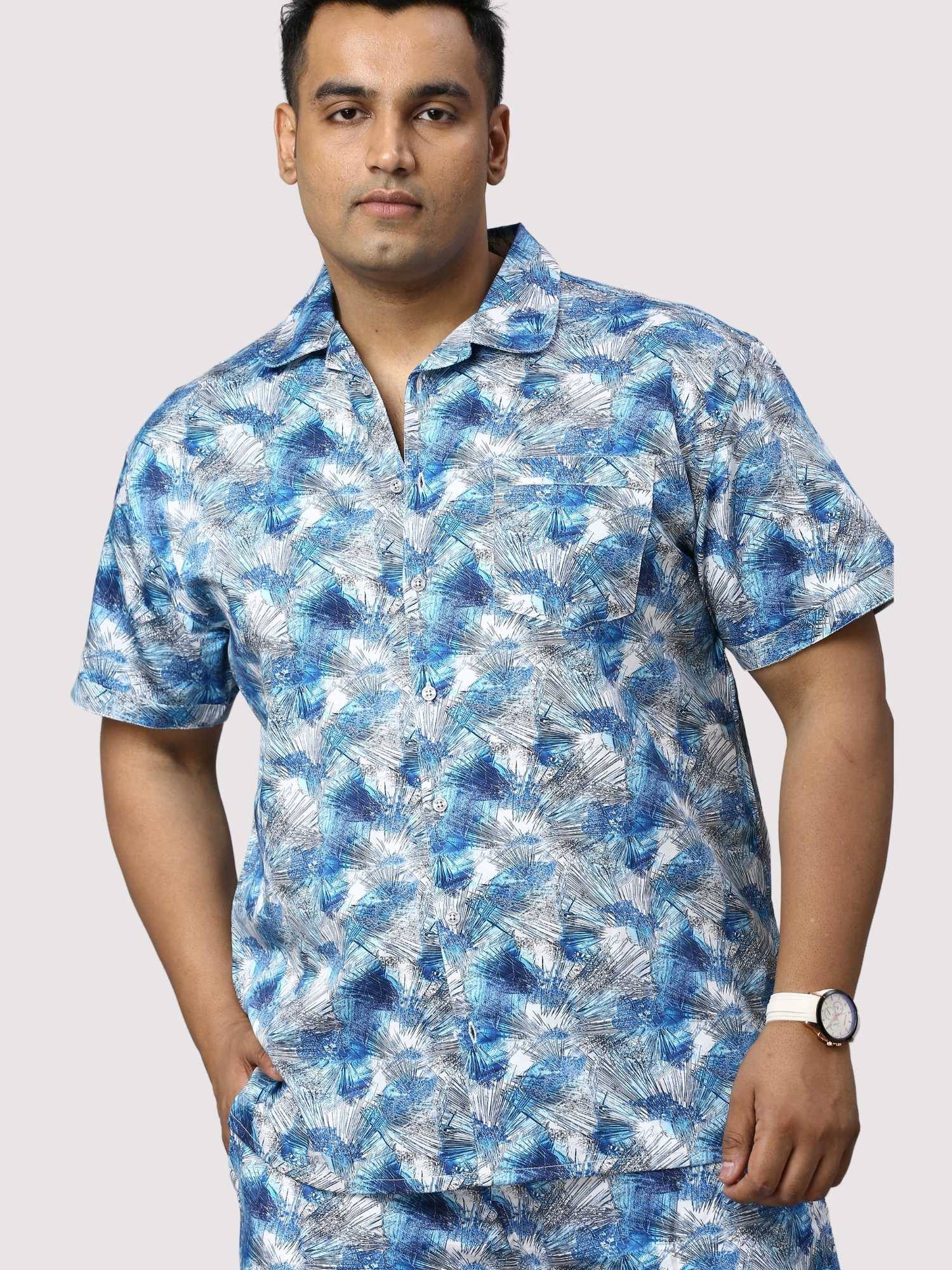 Tropical Blue Digital Printed Half Co-Ords Men's Plus Size - Guniaa Fashions