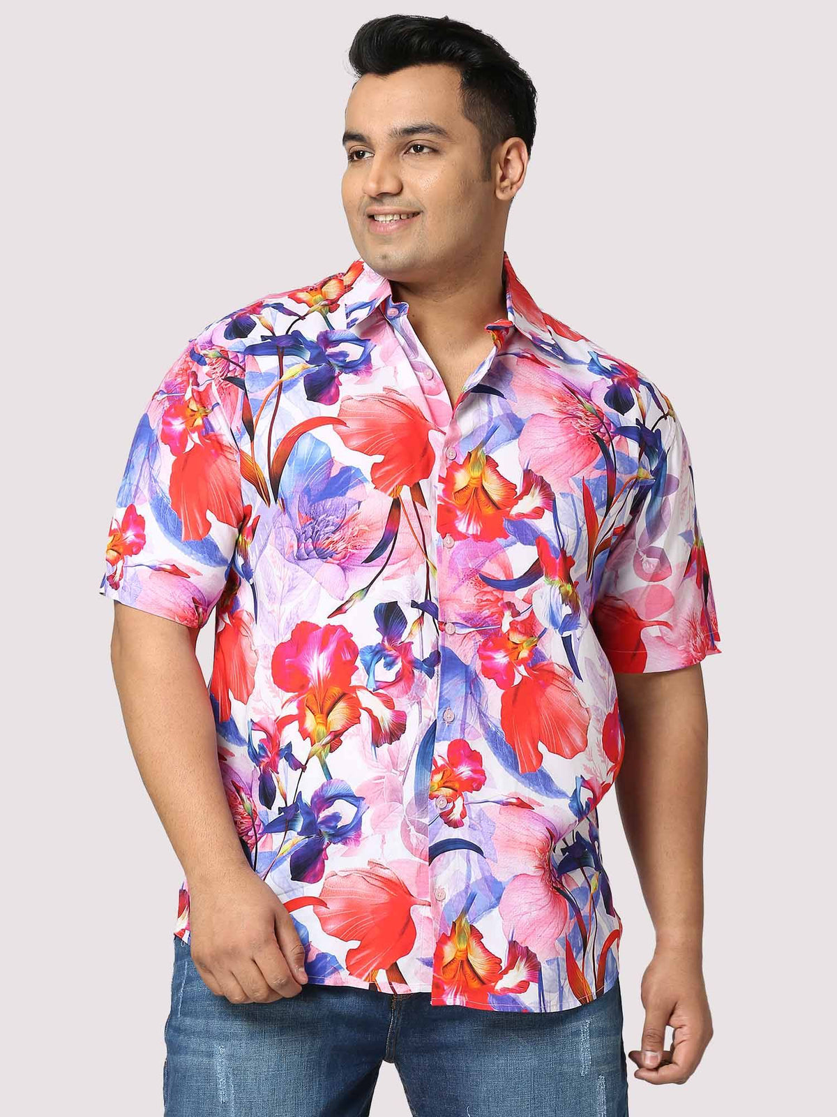 Tropical Digital Printed Half Shirt Men's Plus Size - Guniaa Fashions