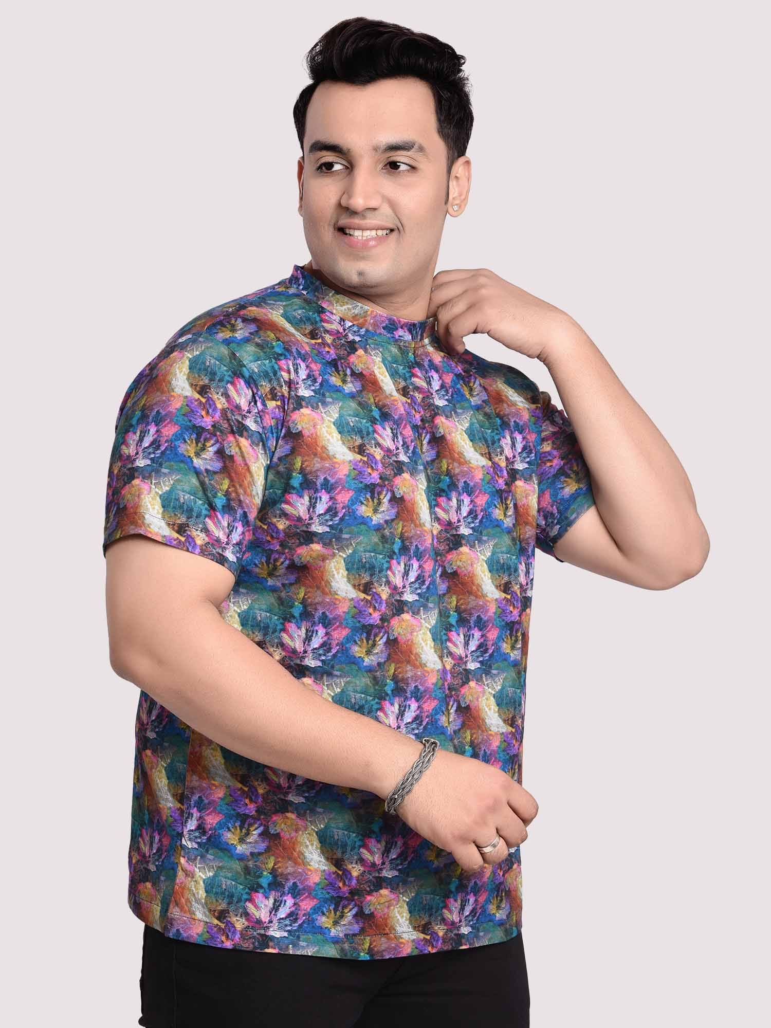 Tropical Flower Digital Printed Round Neck T-Shirt Men's Plus Size - Guniaa Fashions