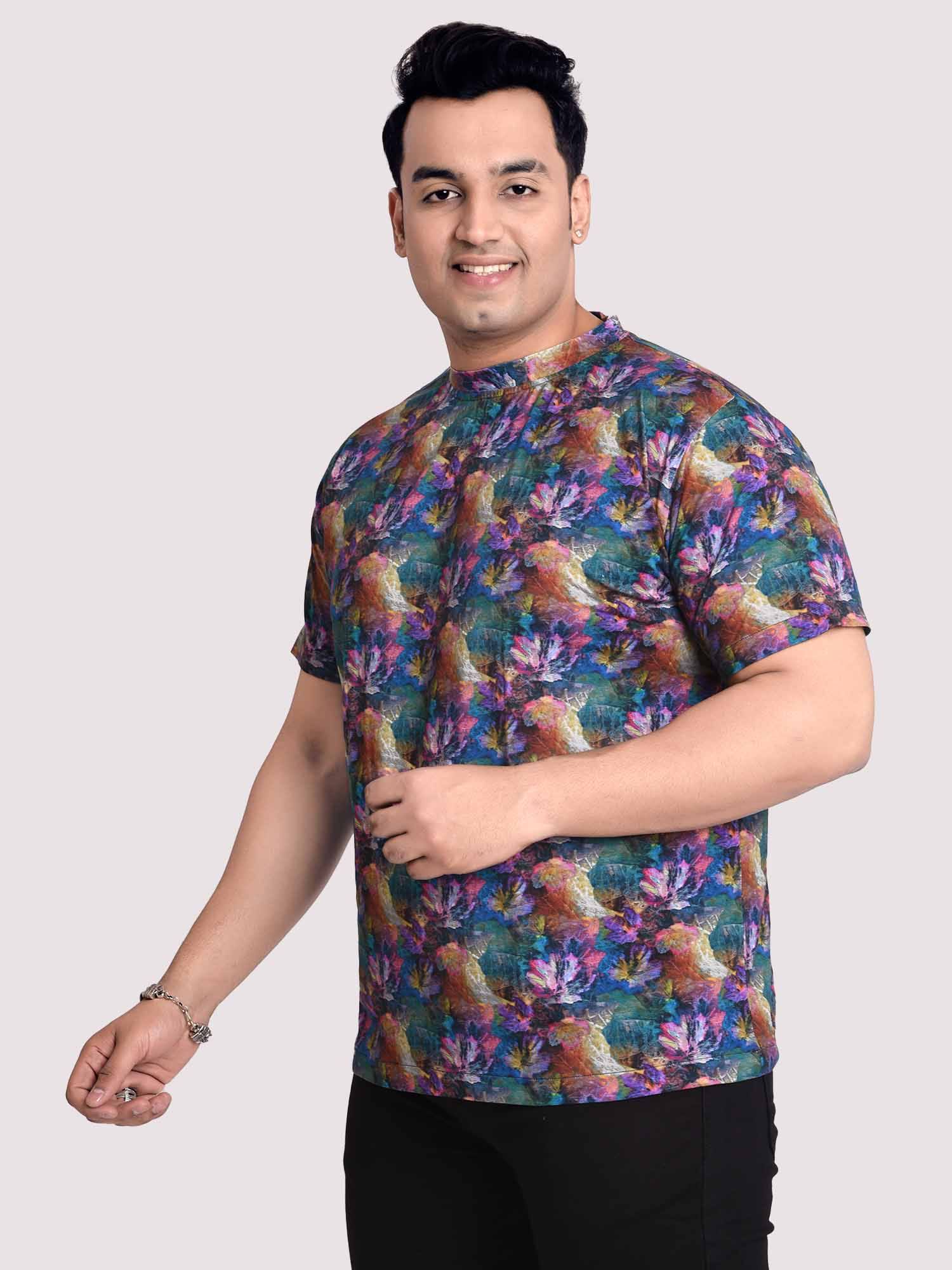 Tropical Flower Digital Printed Round Neck T-Shirt Men's Plus Size - Guniaa Fashions