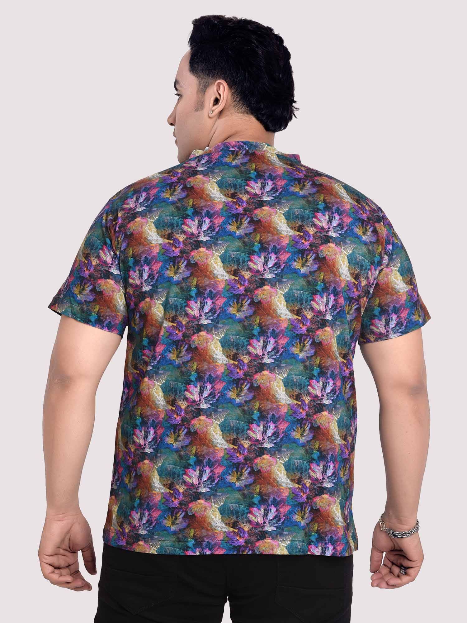 Tropical Flower Digital Printed Round Neck T-Shirt Men's Plus Size - Guniaa Fashions