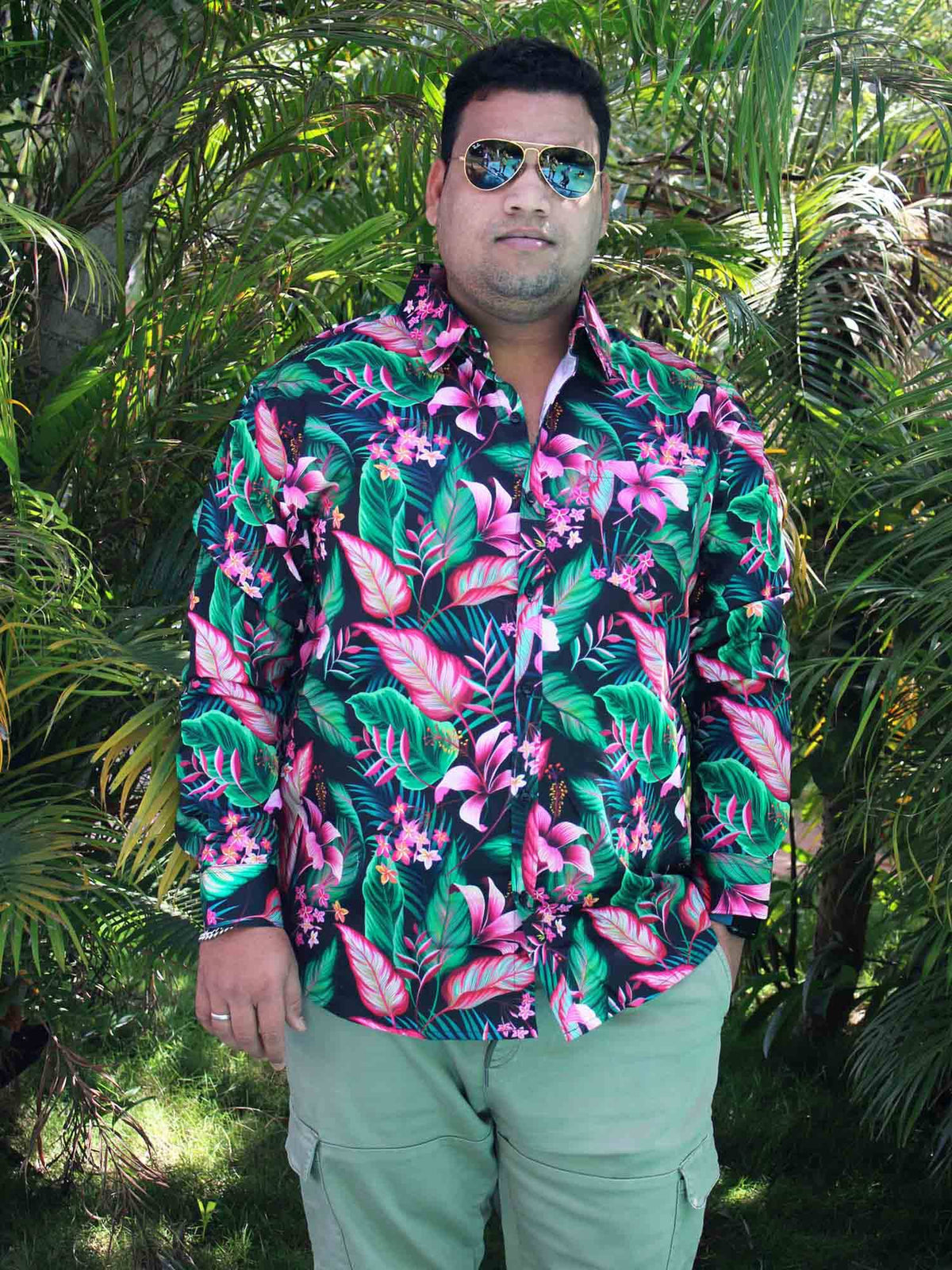 Tropical Jungle Printed Cotton Full sleeve Men's Plus size XS