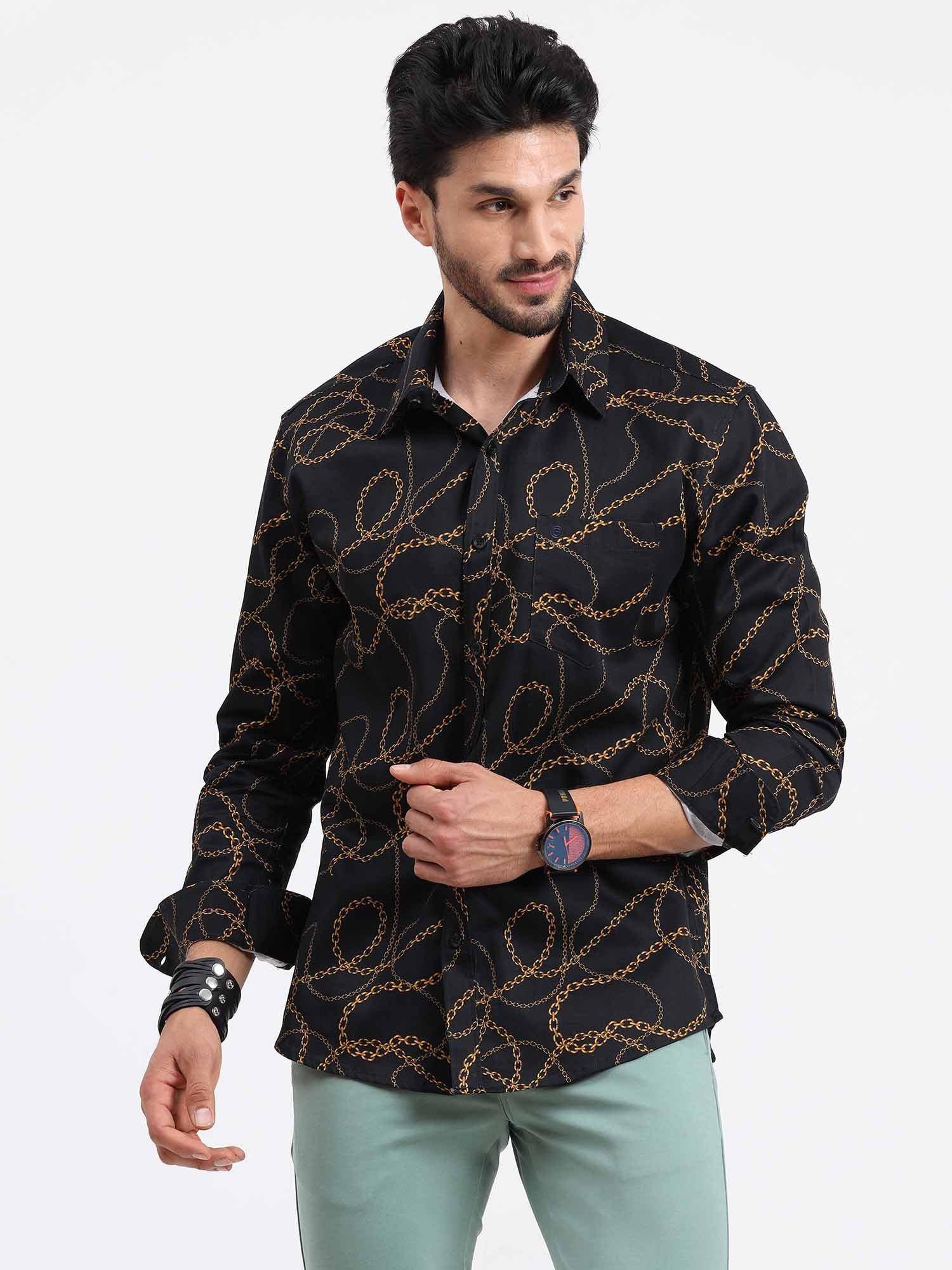 Vegas Golden Wire Black Cotton Full Sleeve Shirt - Guniaa Fashions