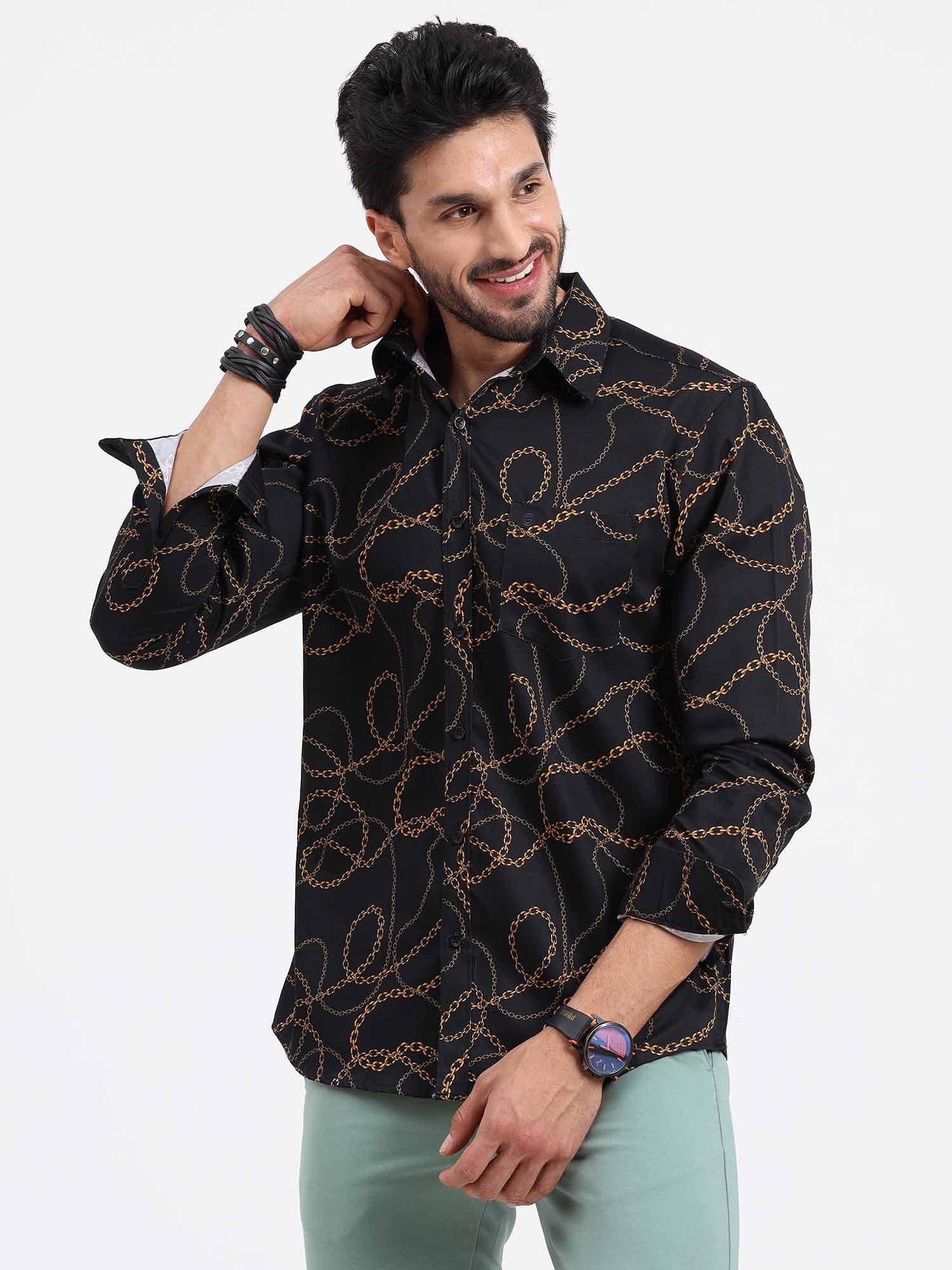 Vegas Golden Wire Black Cotton Full Sleeve Shirt - Guniaa Fashions