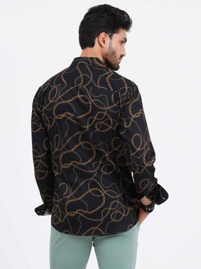 Vegas Golden Wire Black Cotton Full Sleeve Shirt - Guniaa Fashions
