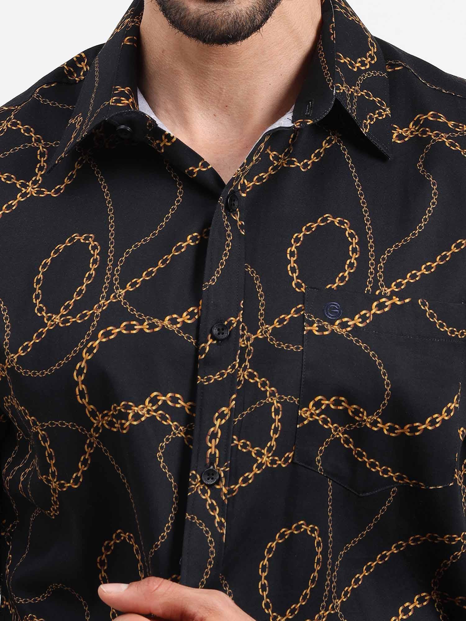 Vegas Golden Wire Black Cotton Full Sleeve Shirt - Guniaa Fashions