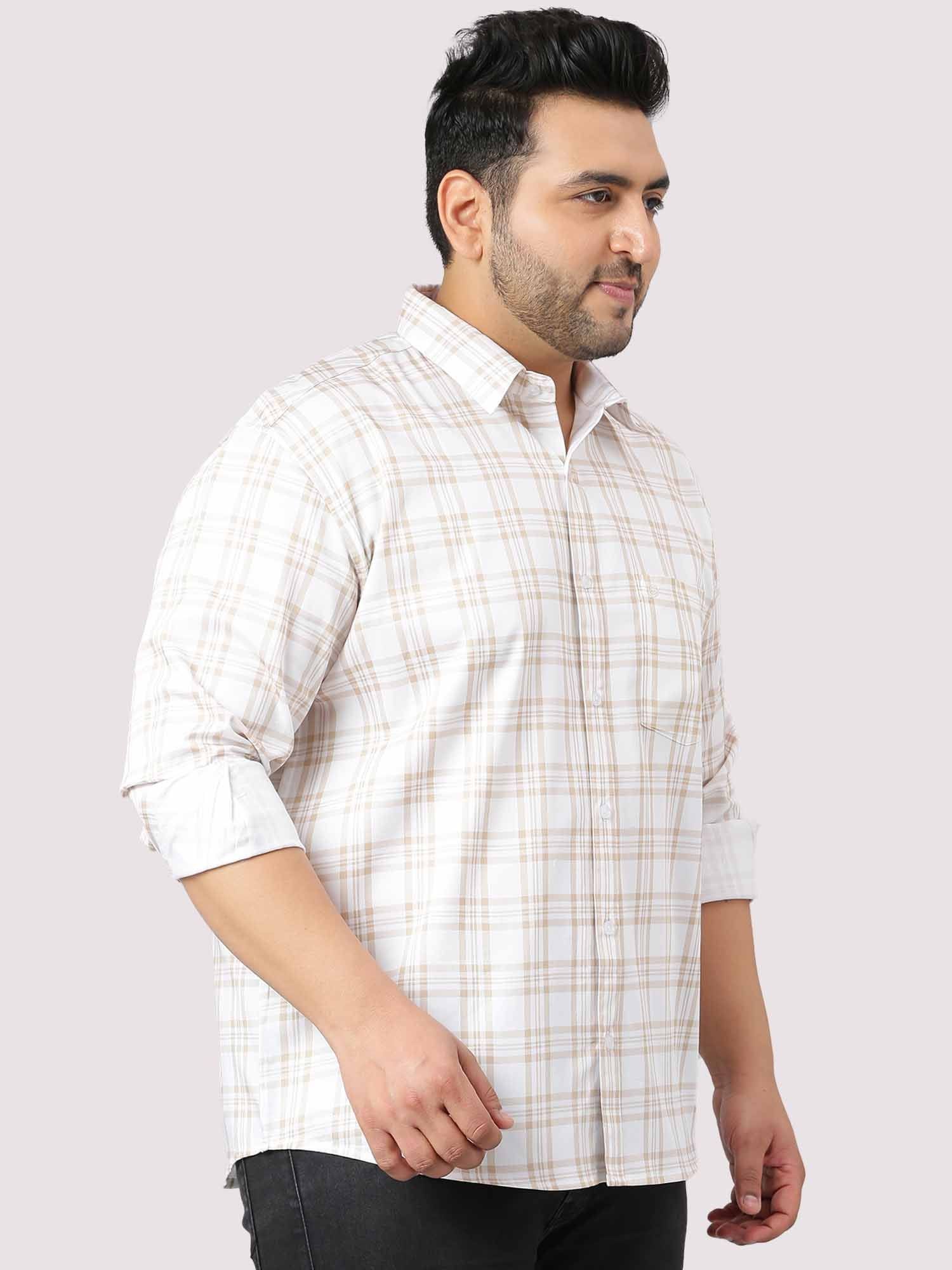 White and Cream Checkered Cotton Shirt Men's Plus Size - Guniaa Fashions