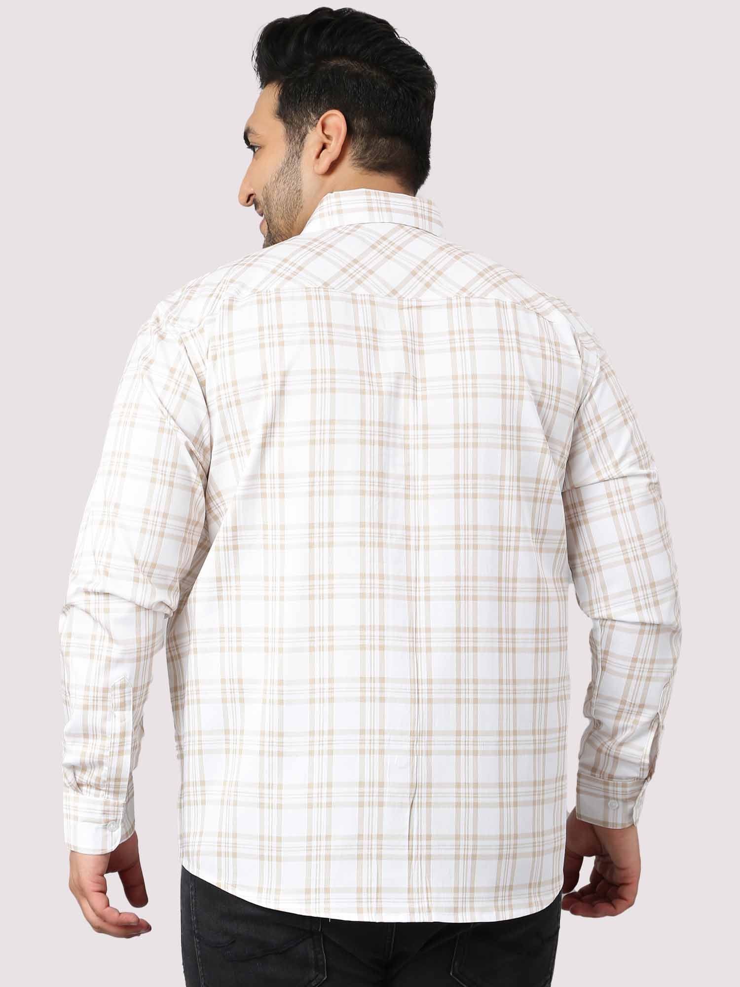 White and Cream Checkered Cotton Shirt Men's Plus Size - Guniaa Fashions