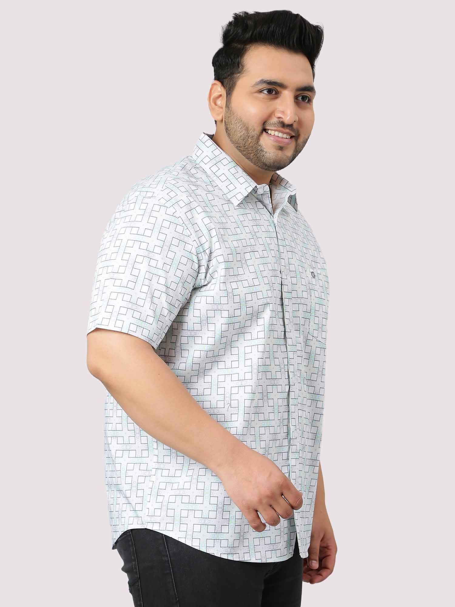 White Grey Connecting Checks Half Sleeve Shirt Men's Plus Size - Guniaa Fashions