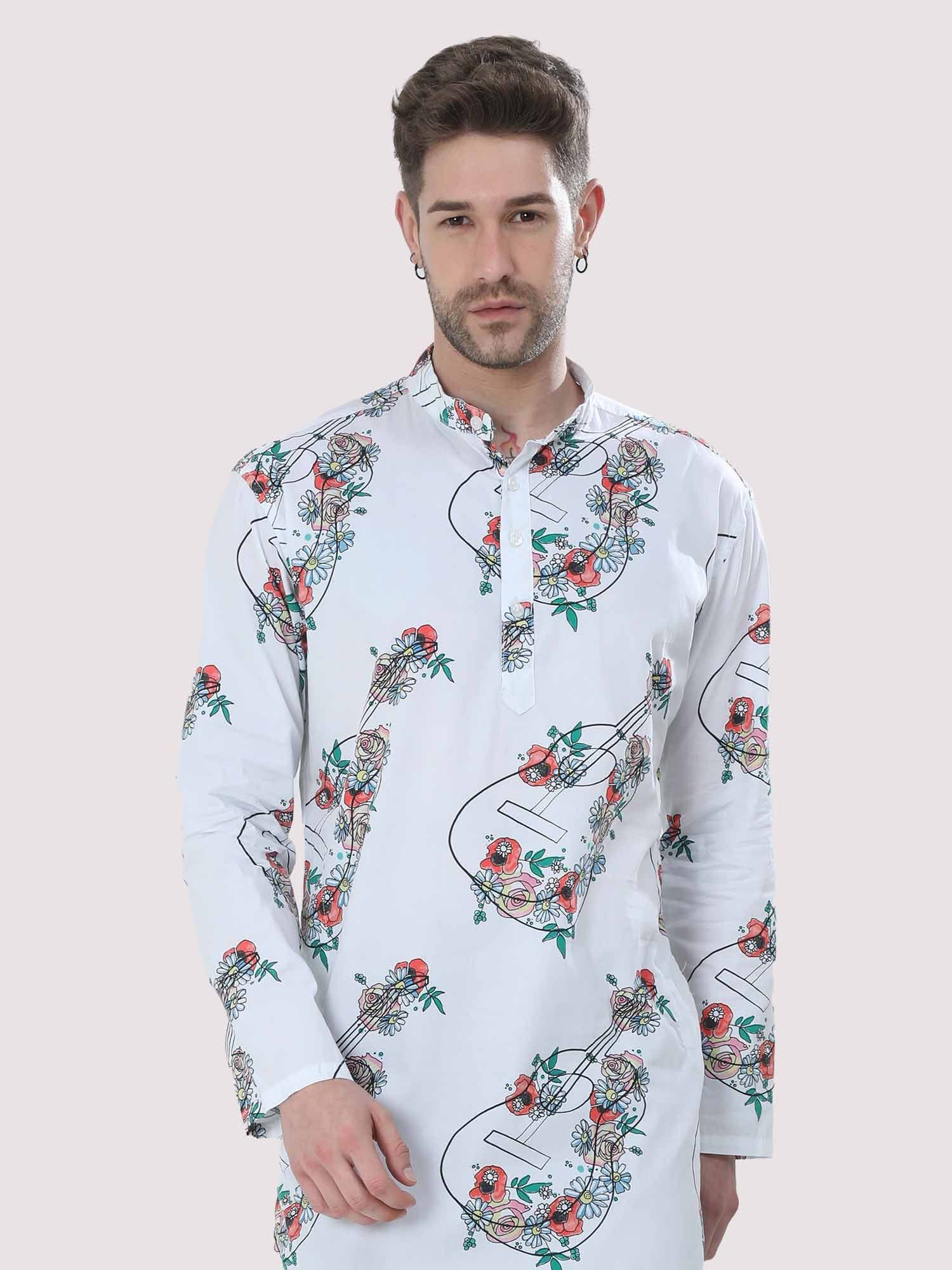 White Guitar Printed Kurta - Guniaa Fashions