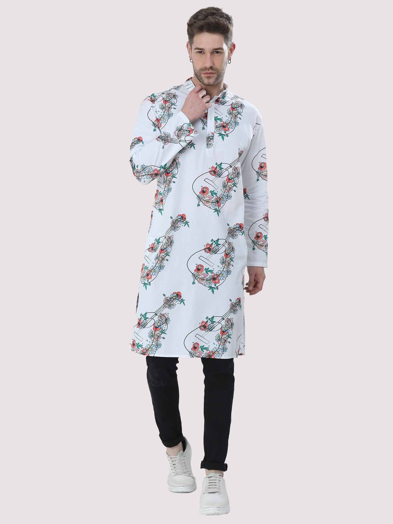 White Guitar Printed Kurta - Guniaa Fashions