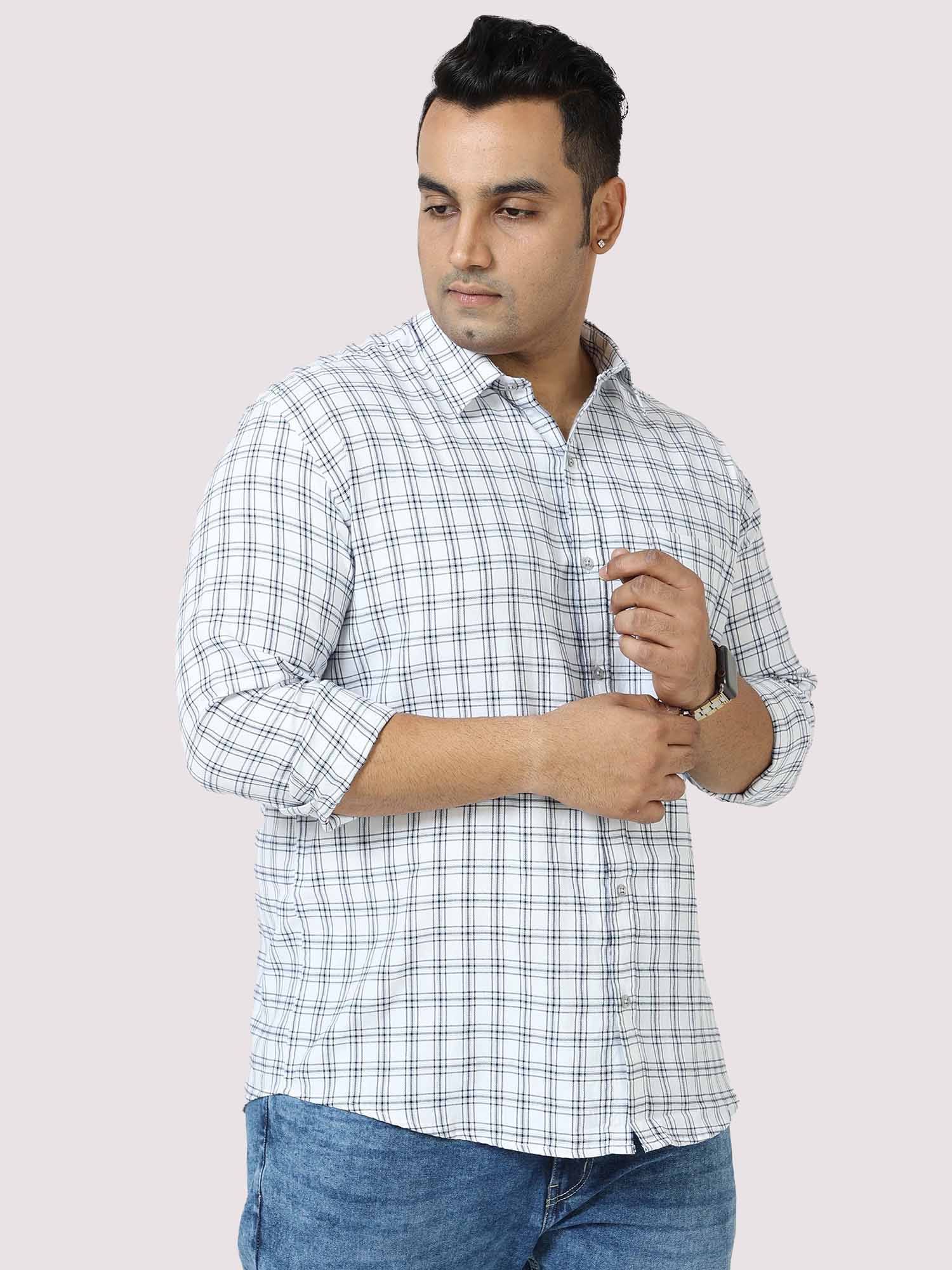 White on Black Checkered Cotton Shirt Men's Plus Size - Guniaa Fashions