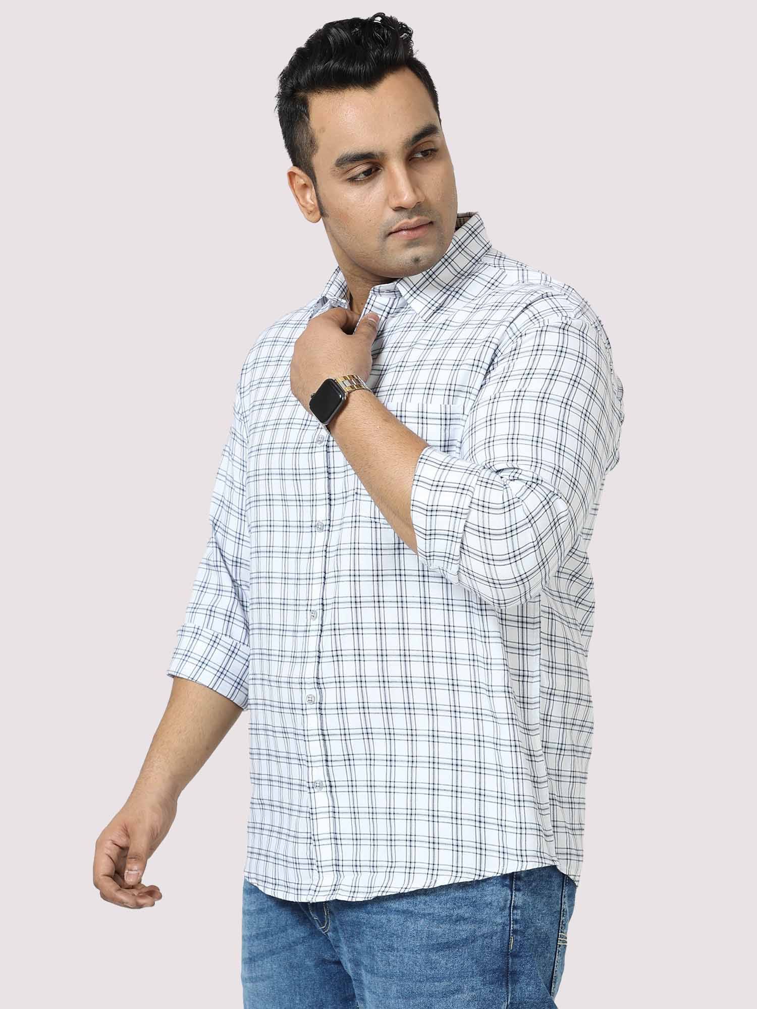 White on Black Checkered Cotton Shirt Men's Plus Size - Guniaa Fashions