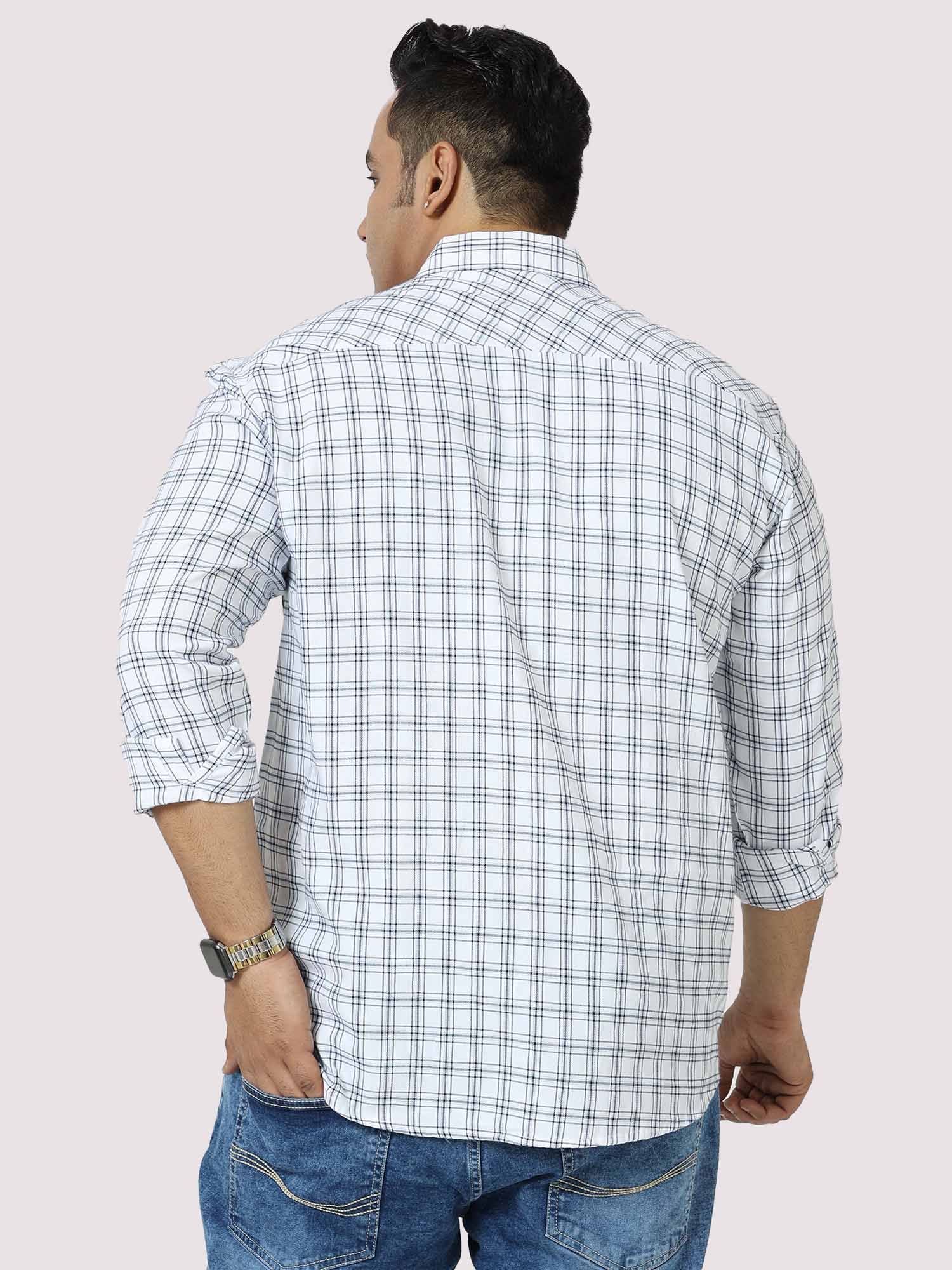 White on Black Checkered Cotton Shirt Men's Plus Size - Guniaa Fashions