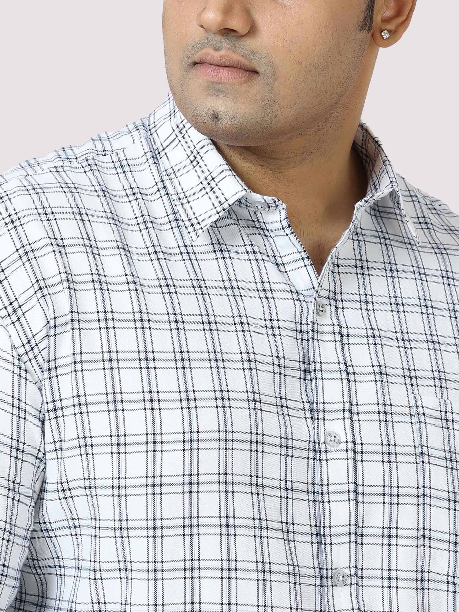 White on Black Checkered Cotton Shirt Men's Plus Size - Guniaa Fashions