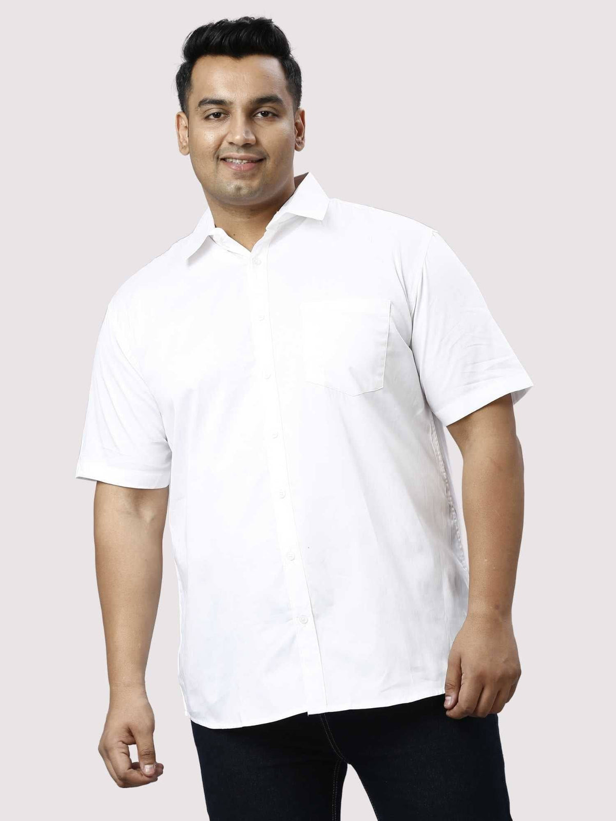 White Pure Cotton Half Sleeve Shirt Men's Plus Size - Guniaa Fashions