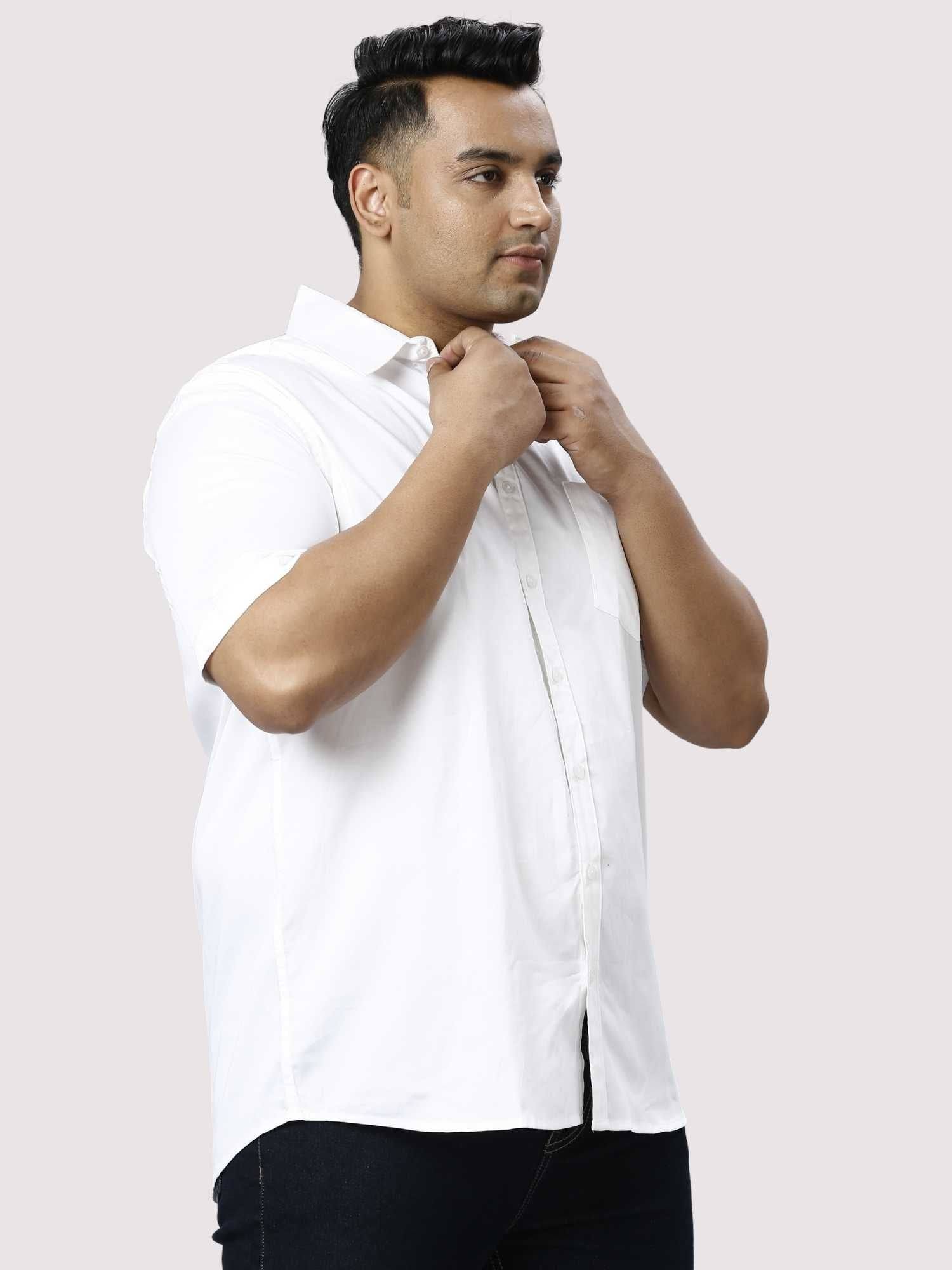 White Pure Cotton Half Sleeve Shirt Men's Plus Size - Guniaa Fashions