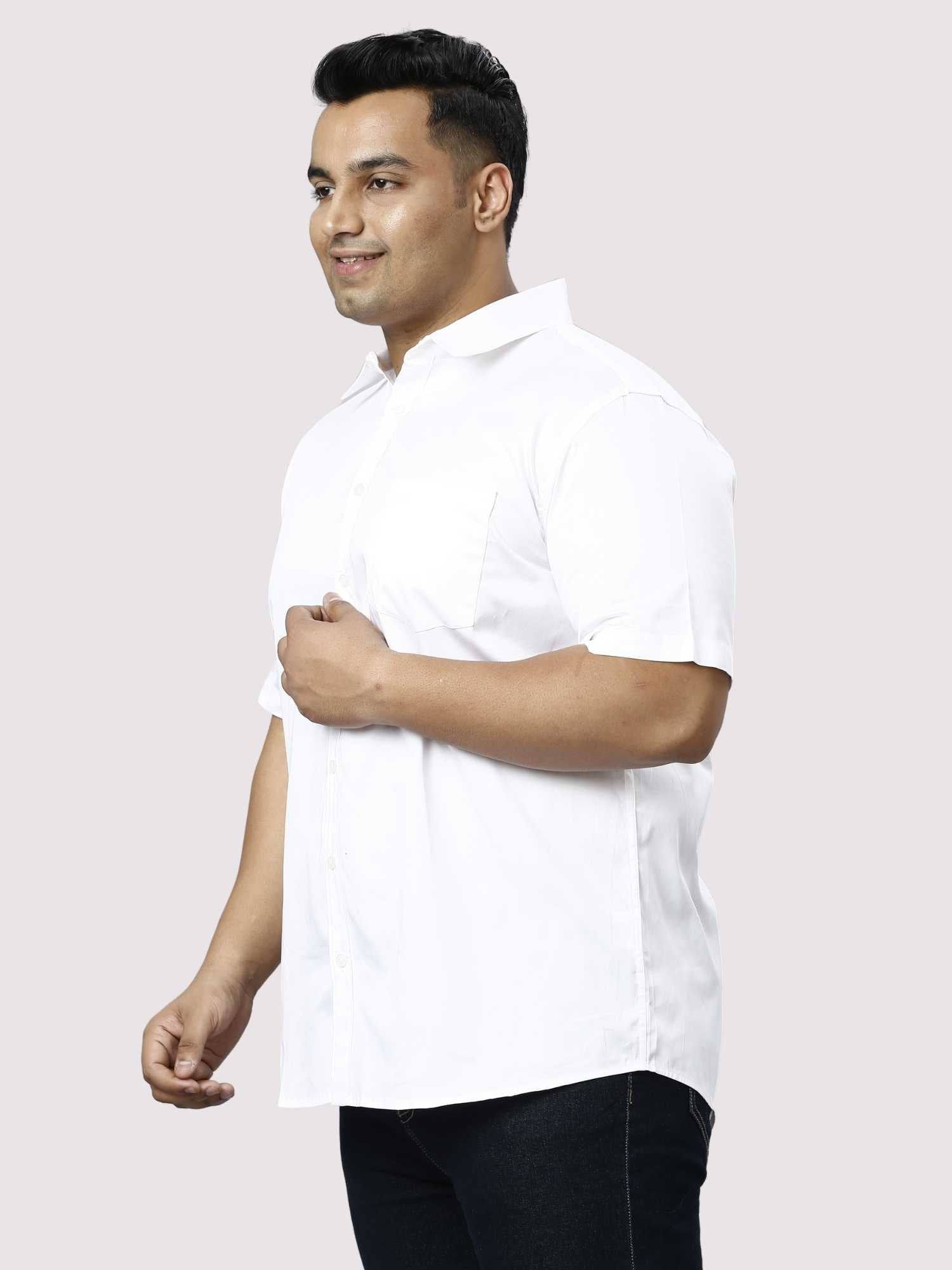 White Pure Cotton Half Sleeve Shirt Men's Plus Size - Guniaa Fashions