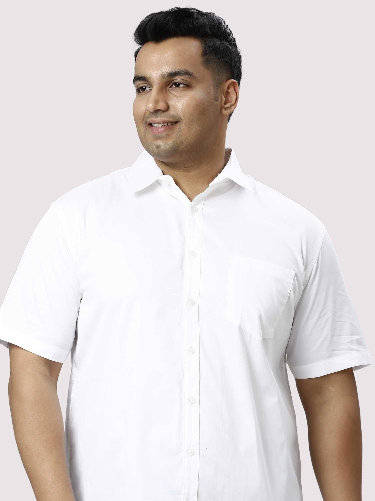 White Pure Cotton Half Sleeve Shirt Men's Plus Size - Guniaa Fashions