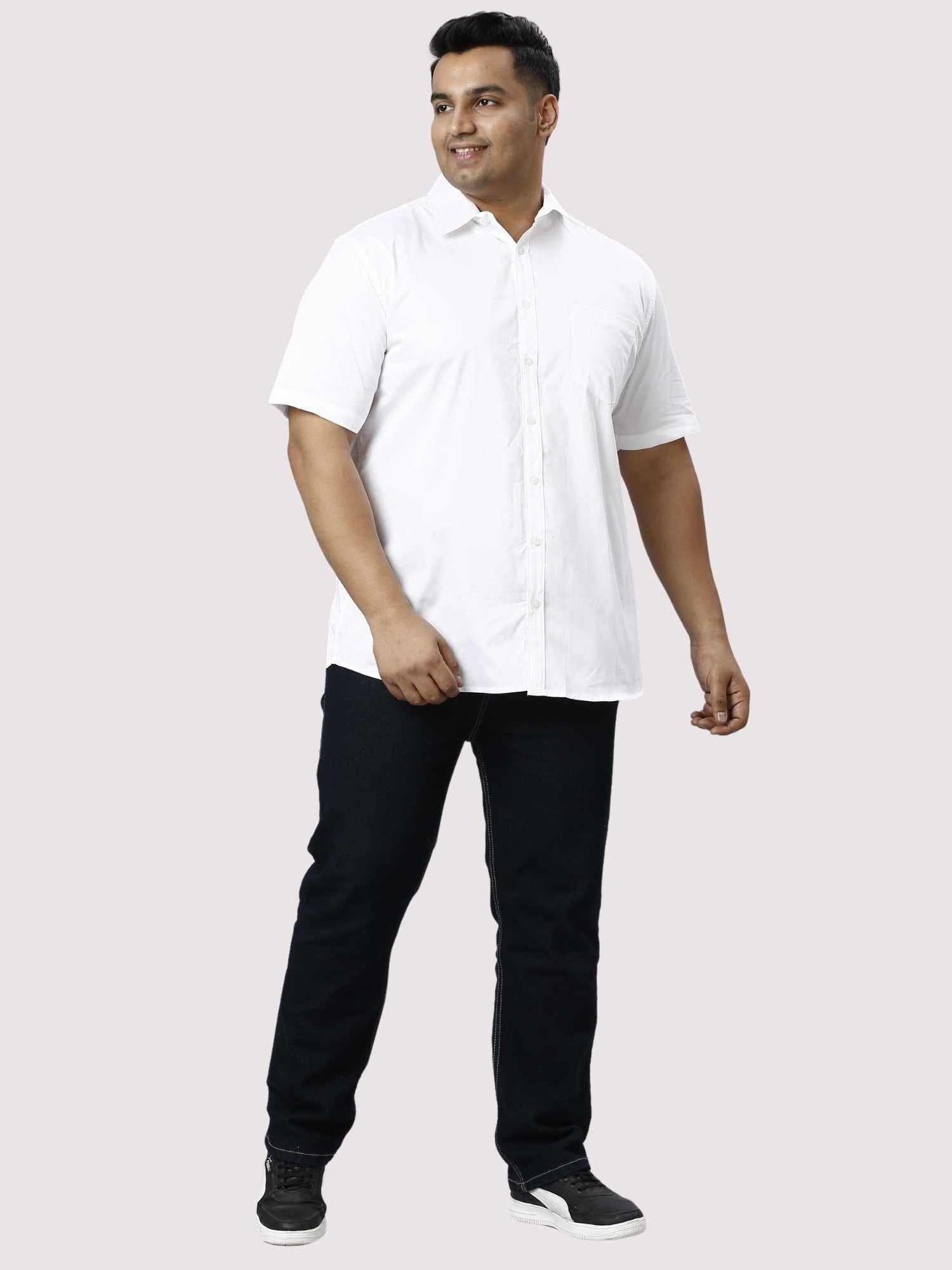 White Pure Cotton Half Sleeve Shirt Men's Plus Size - Guniaa Fashions