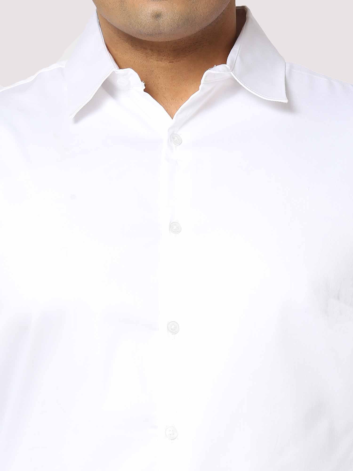 White Solid Stretchable Cotton Shirt Men's Plus Size - Guniaa Fashions