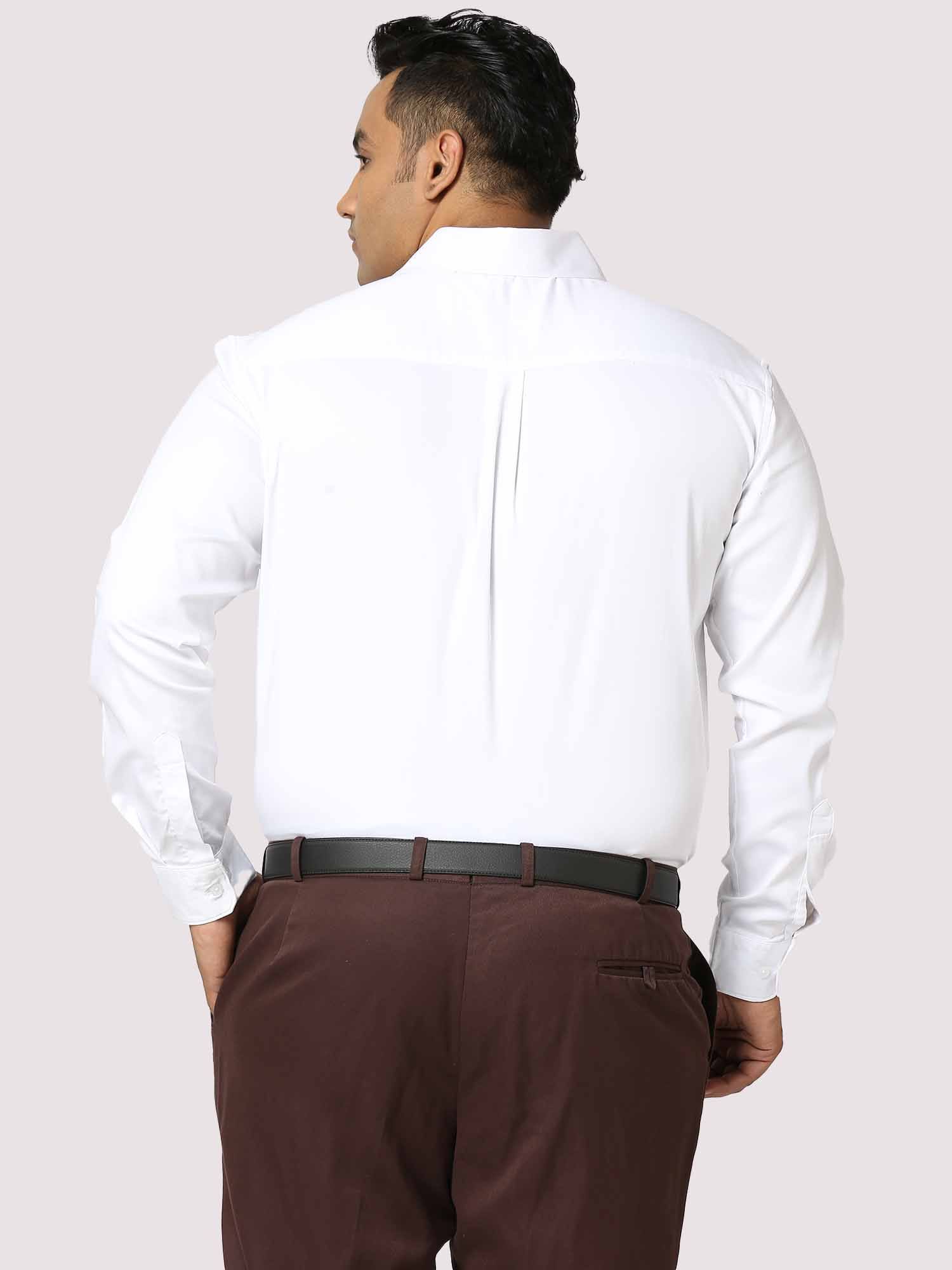 White Solid Stretchable Cotton Shirt Men's Plus Size - Guniaa Fashions