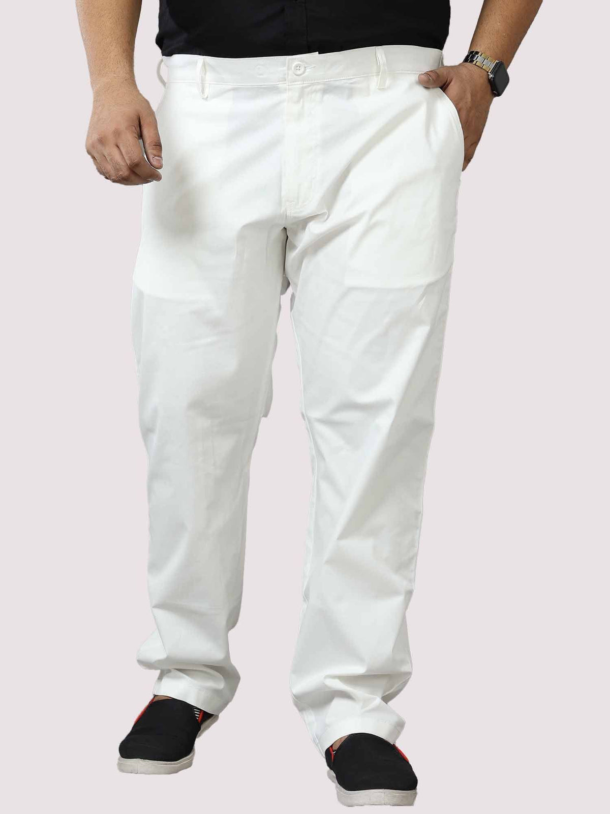 White Twill Lycra Trouser Men's Plus Size - Guniaa Fashions