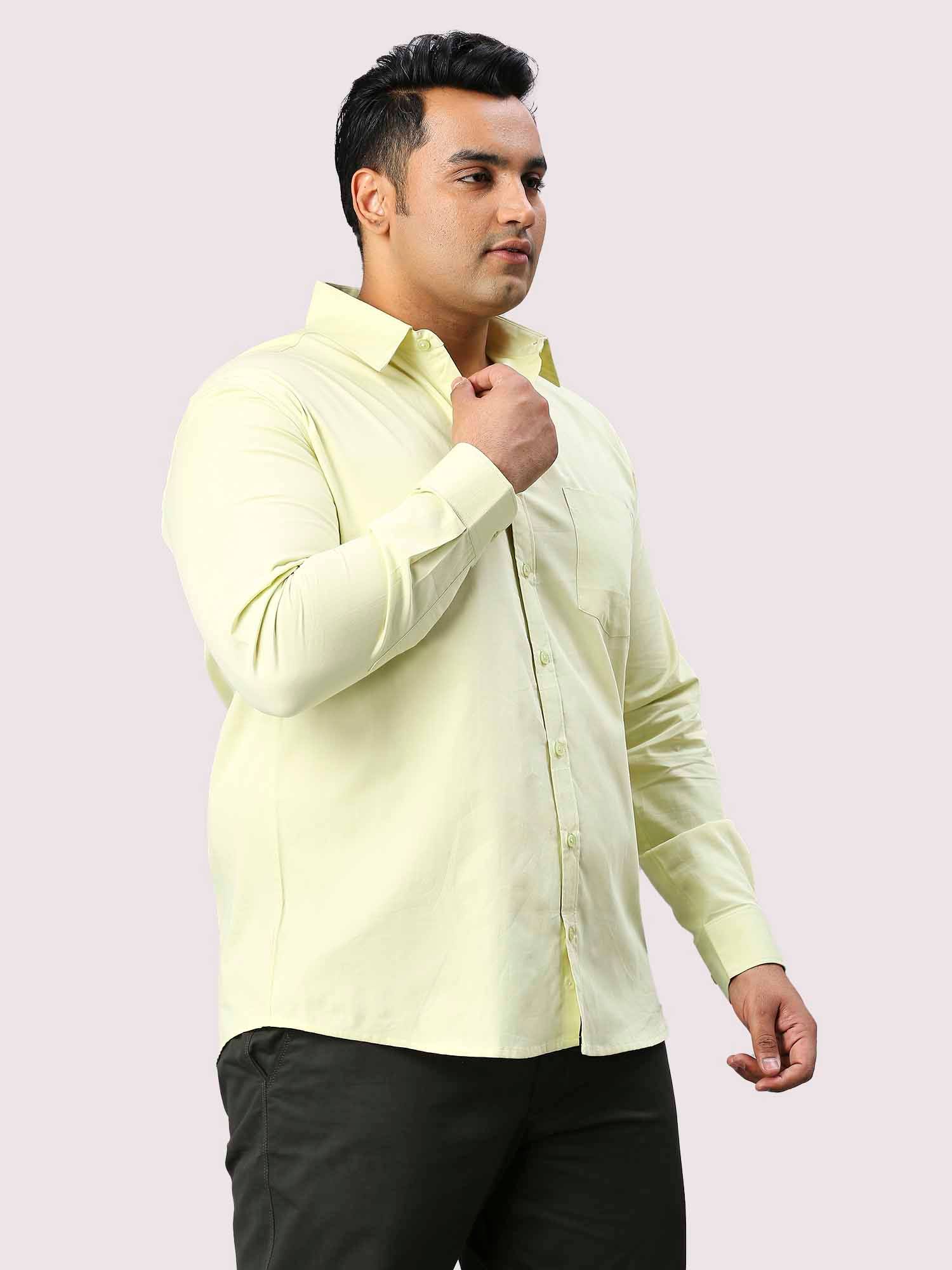 Yellow Solid Pure Cotton Full Sleeve Shirt Men's Plus Size - Guniaa Fashions