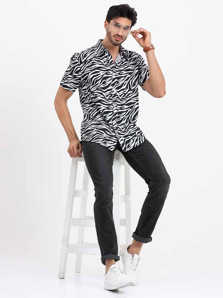 Zebra Print Half Sleeve Shirt - Guniaa Fashions