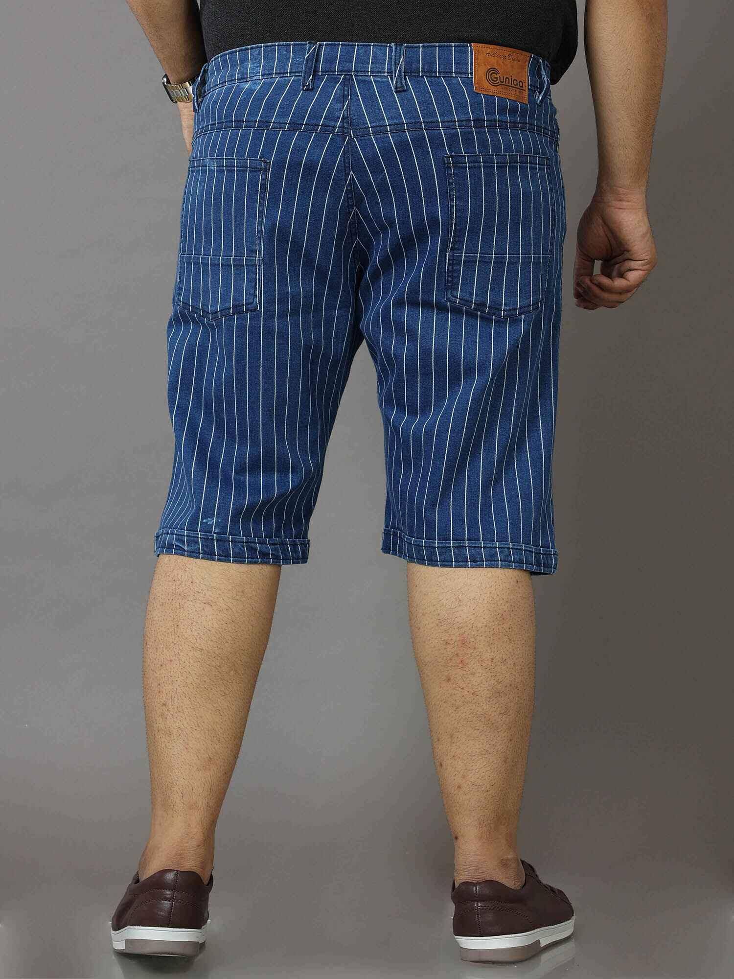 Blue Stripe Denim Shorts Men's Plus Size