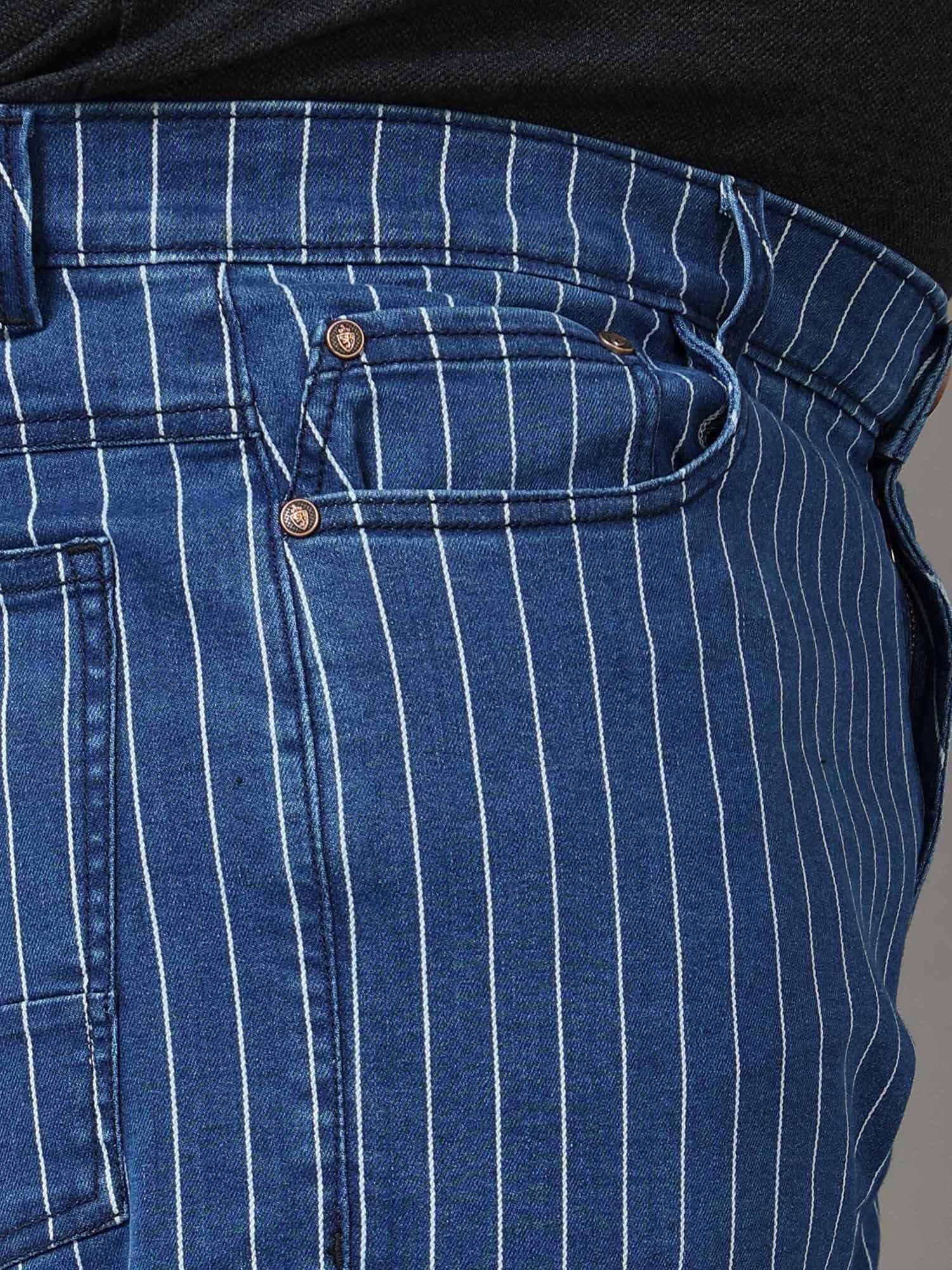 Blue Stripe Denim Shorts Men's Plus Size