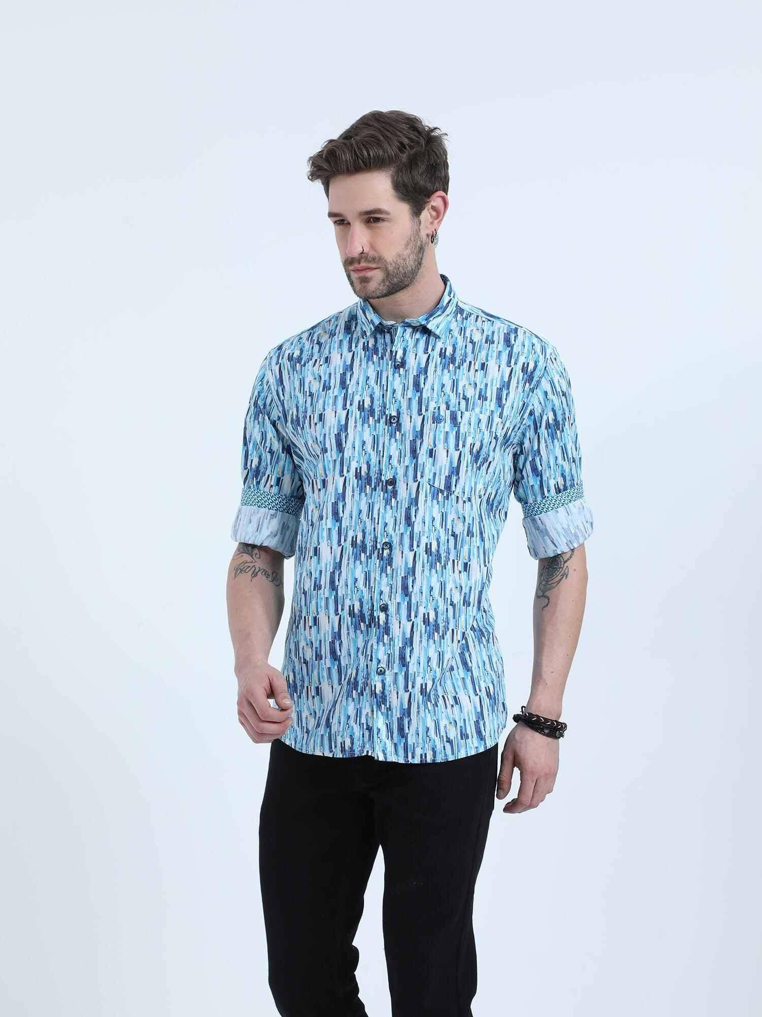 Blue Terrain Digital Printed Full Shirt - Guniaa Fashions