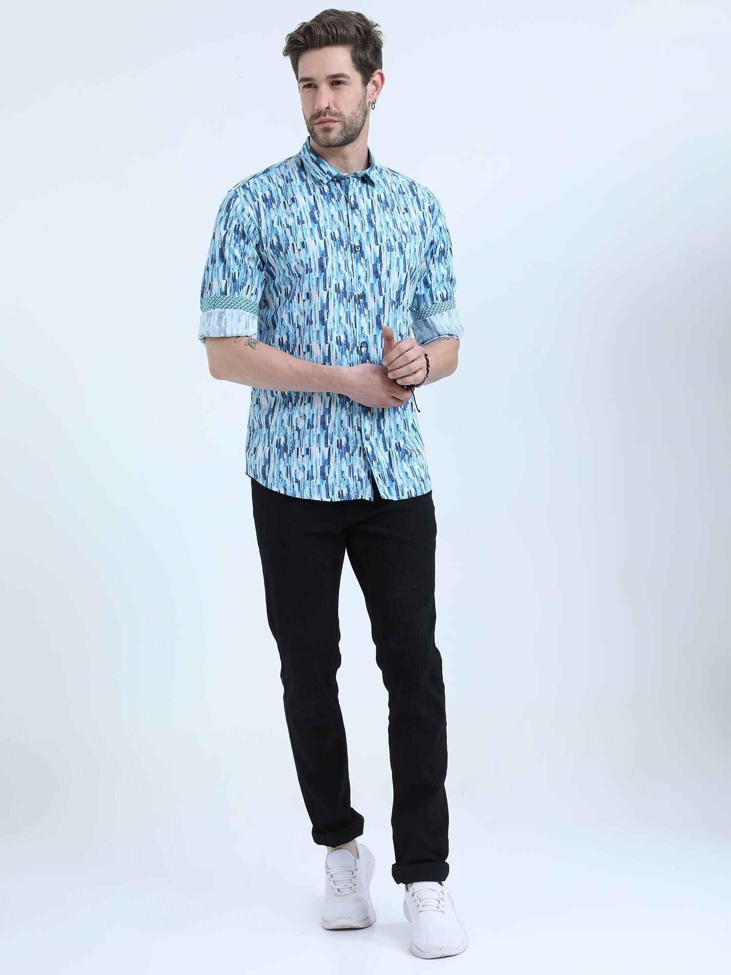 Blue Terrain Digital Printed Full Shirt - Guniaa Fashions