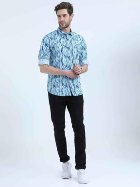 Blue Terrain Digital Printed Full Shirt - Guniaa Fashions