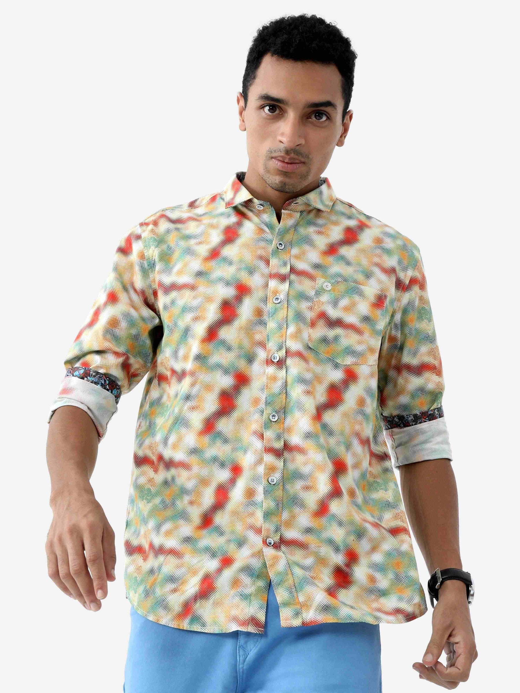 Blurry Lines Digital Printed Full Shirt - Guniaa Fashions