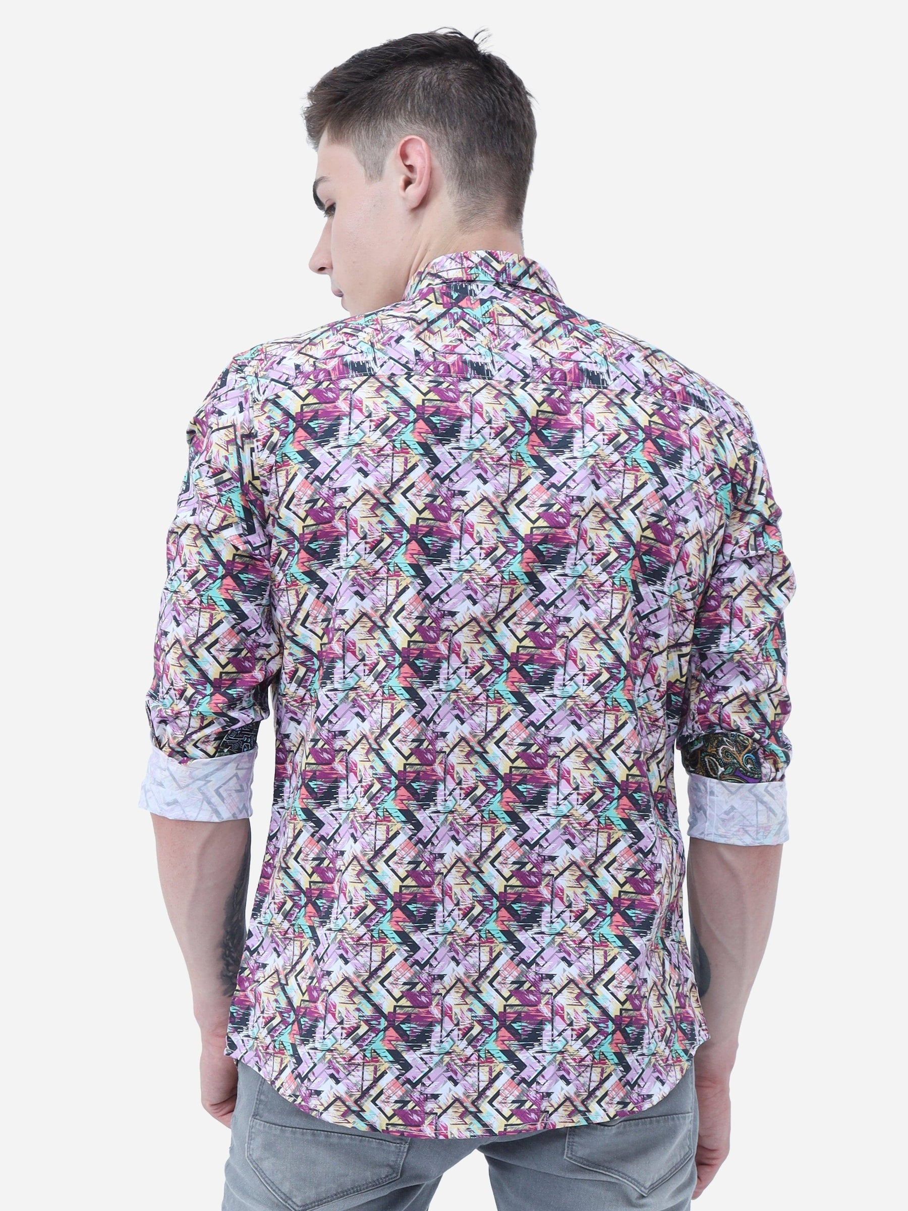 Bold Zig Zag Digital Printed Full Shirt - Guniaa Fashions